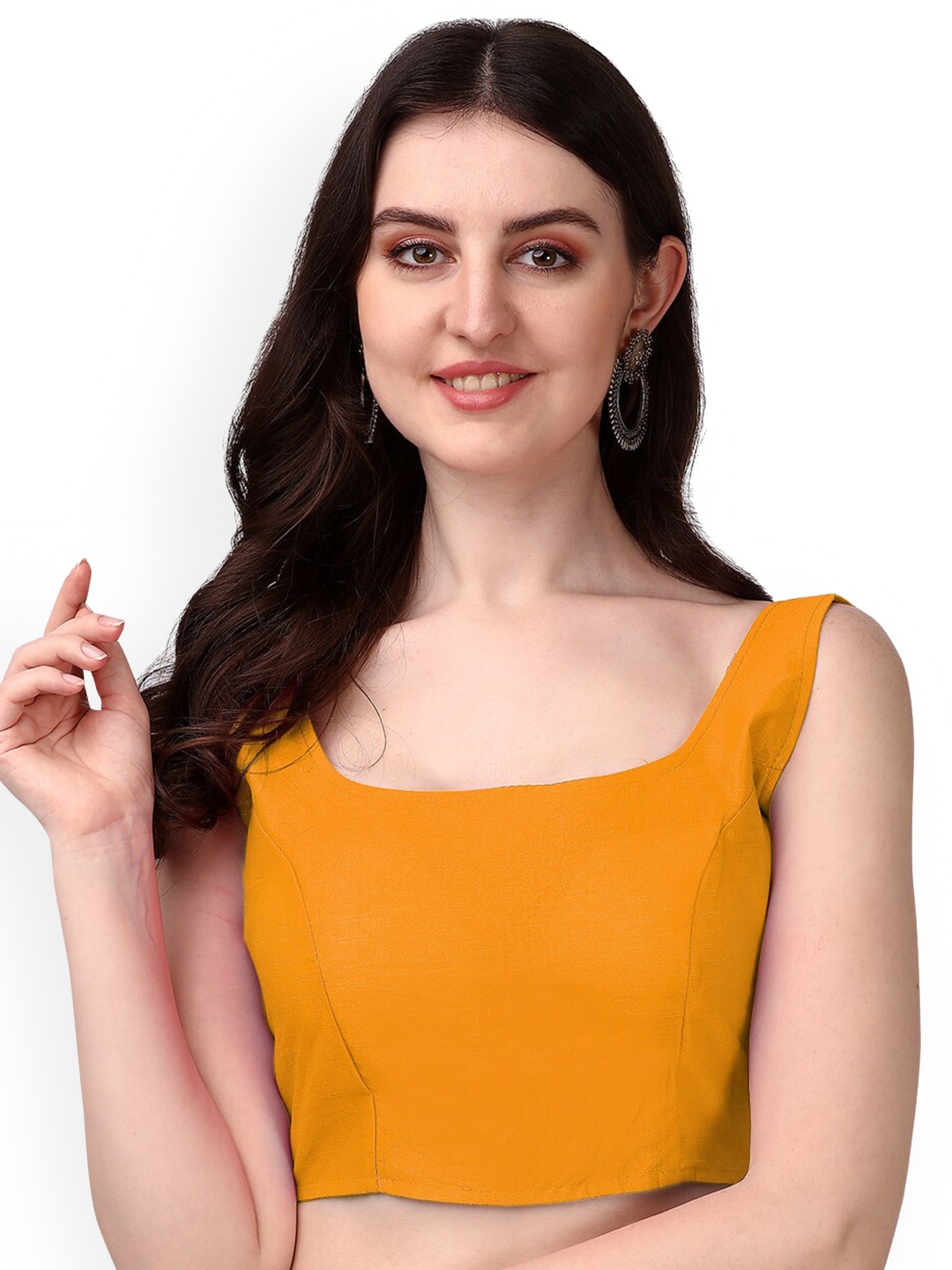 

PUJIA MILLS Sleeveless Padded Saree Blouse, Yellow