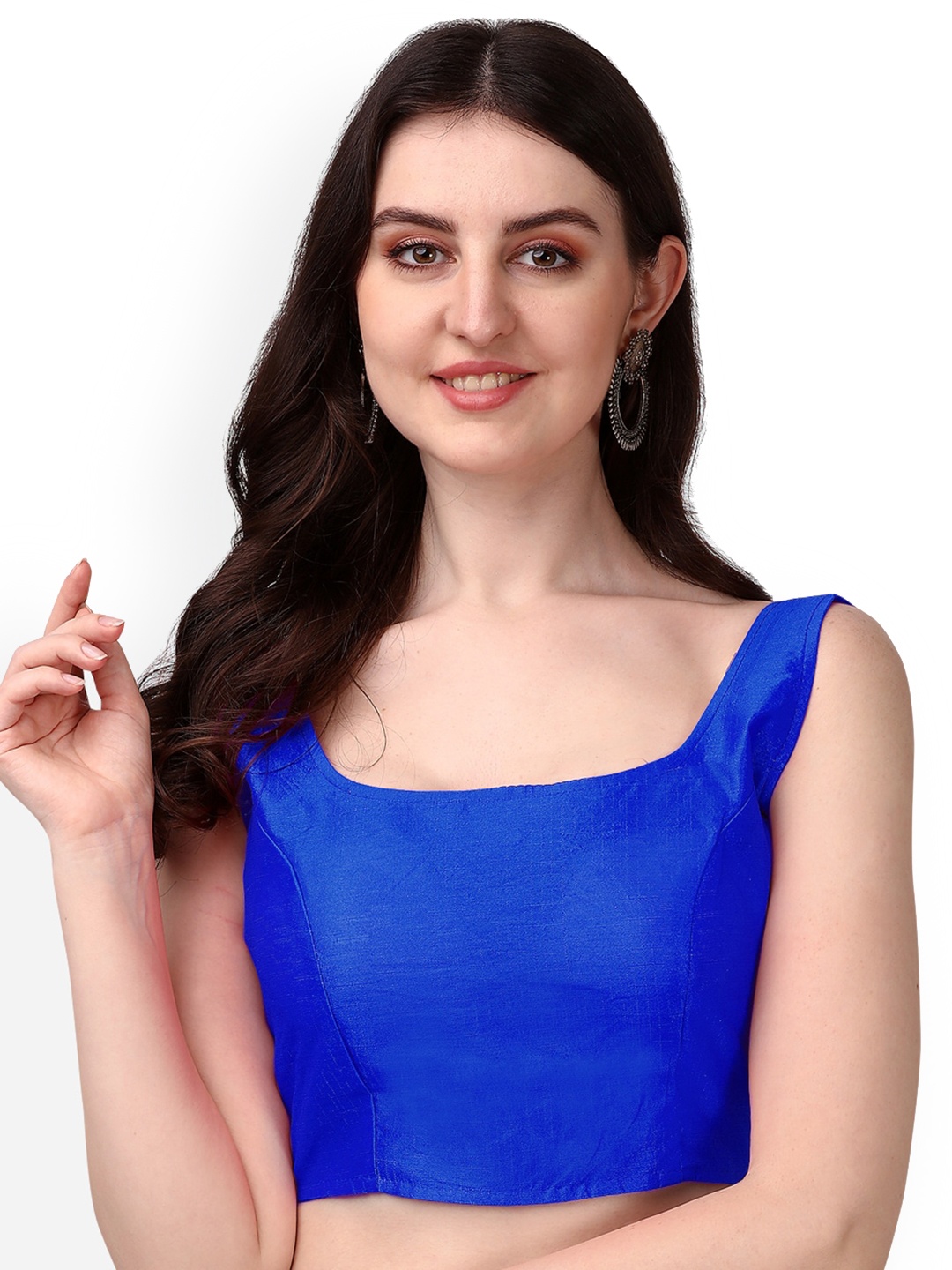 

PUJIA MILLS Solid Sleeveless Saree Blouse, Blue