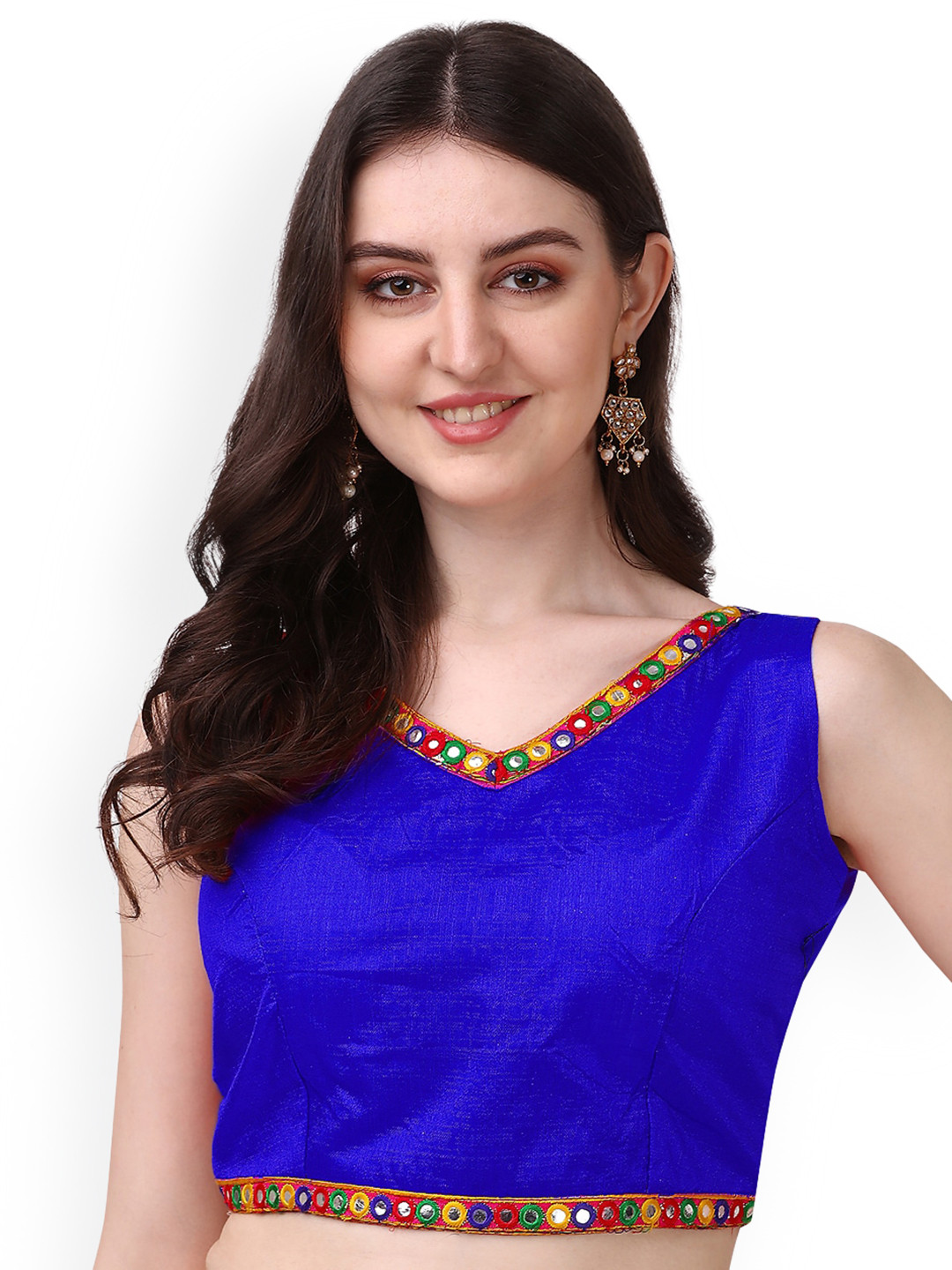 

PUJIA MILLS Readymade Mirror Work Saree Blouse, Blue