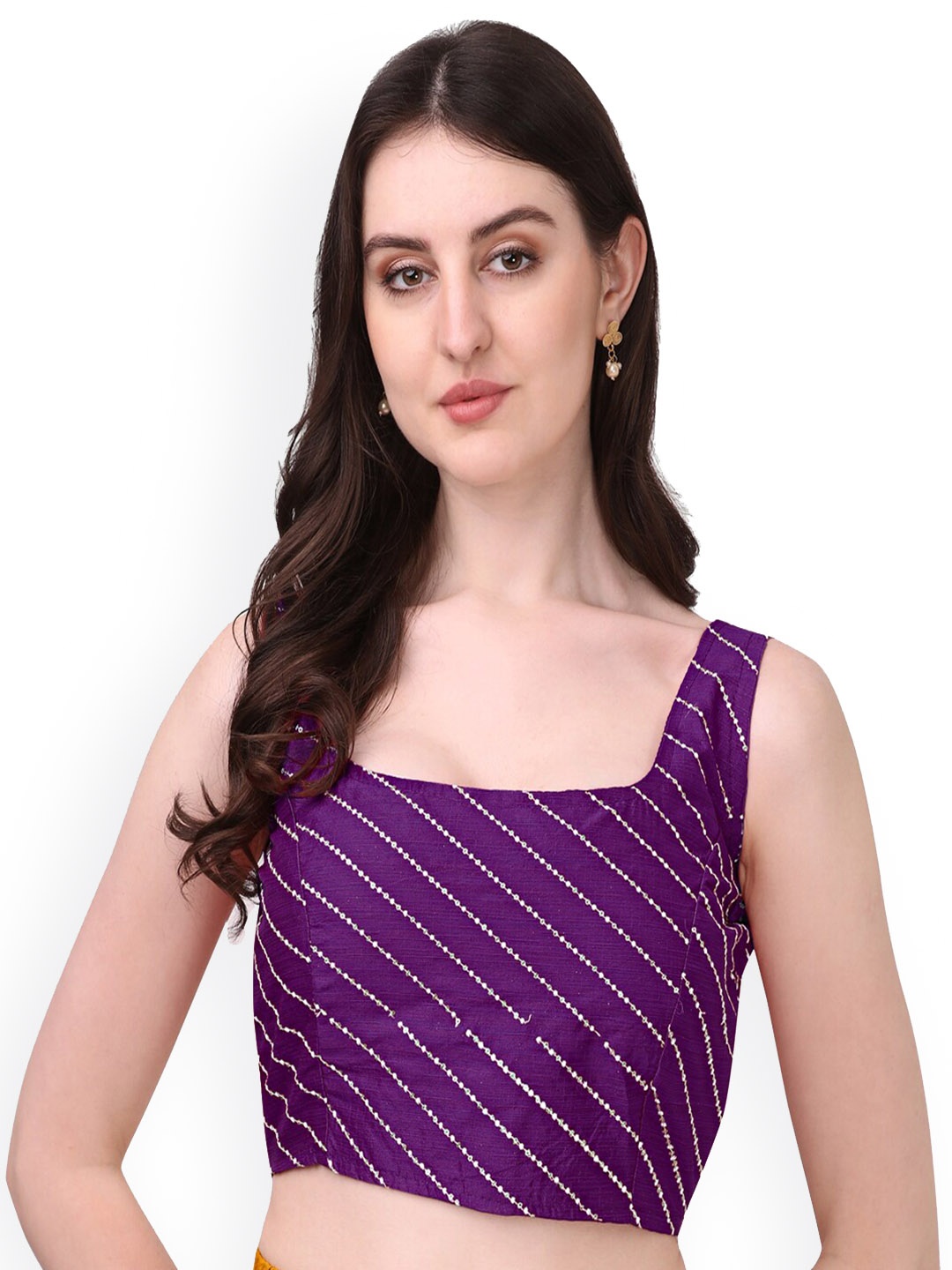 

PUJIA MILLS Embroidered Sleeveless Saree Blouse, Purple