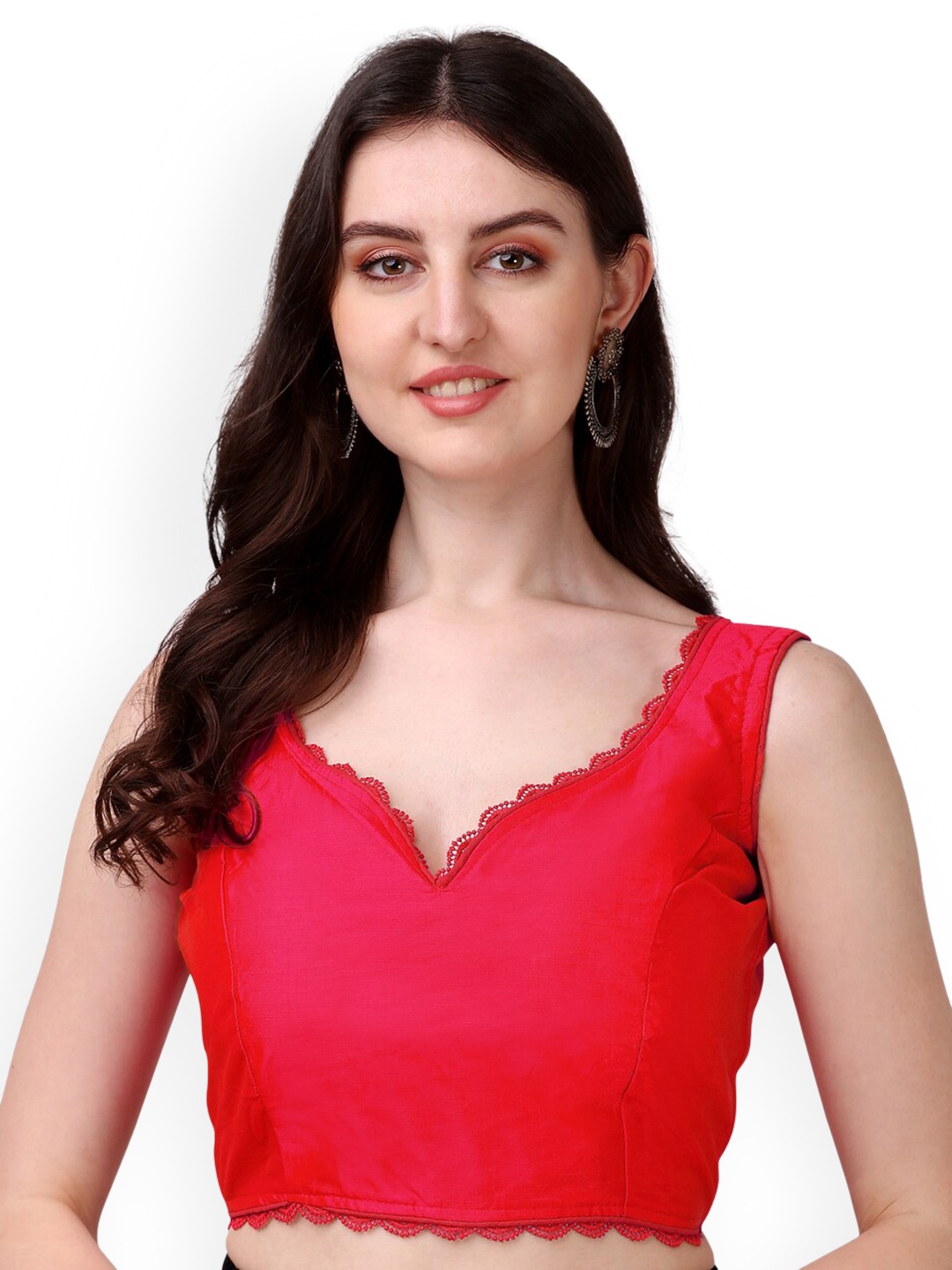 

PUJIA MILLS Sleeveless Saree Blouse, Red