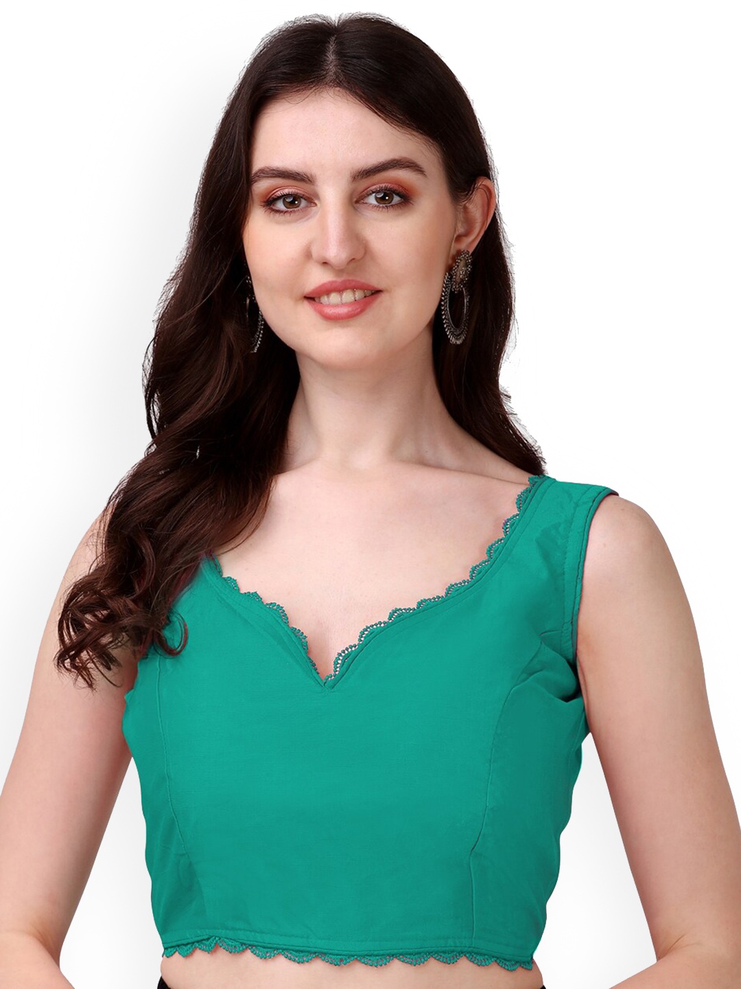 

PUJIA MILLS Fancy Sleeveless Padded Saree Blouse, Teal