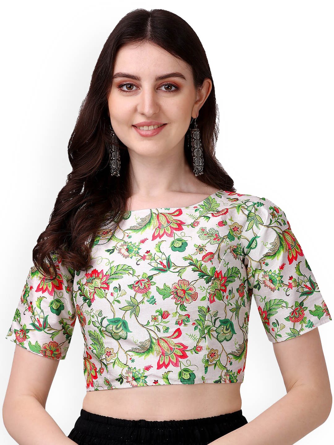 

PUJIA MILLS Printed Readymade Saree Blouse, White