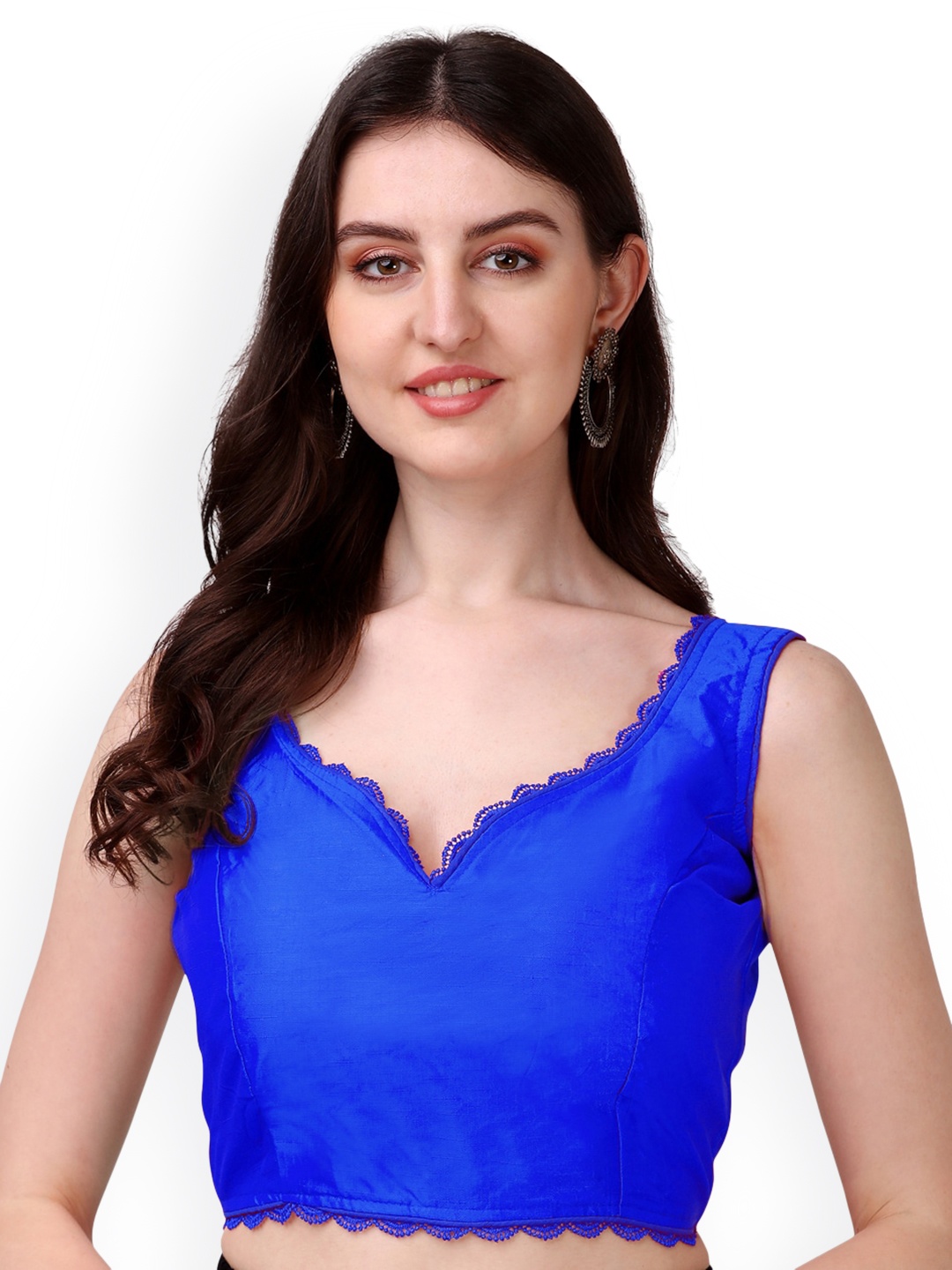 

PUJIA MILLS Sweetheart Neck Fancy Sleeveless Saree Blouse, Blue