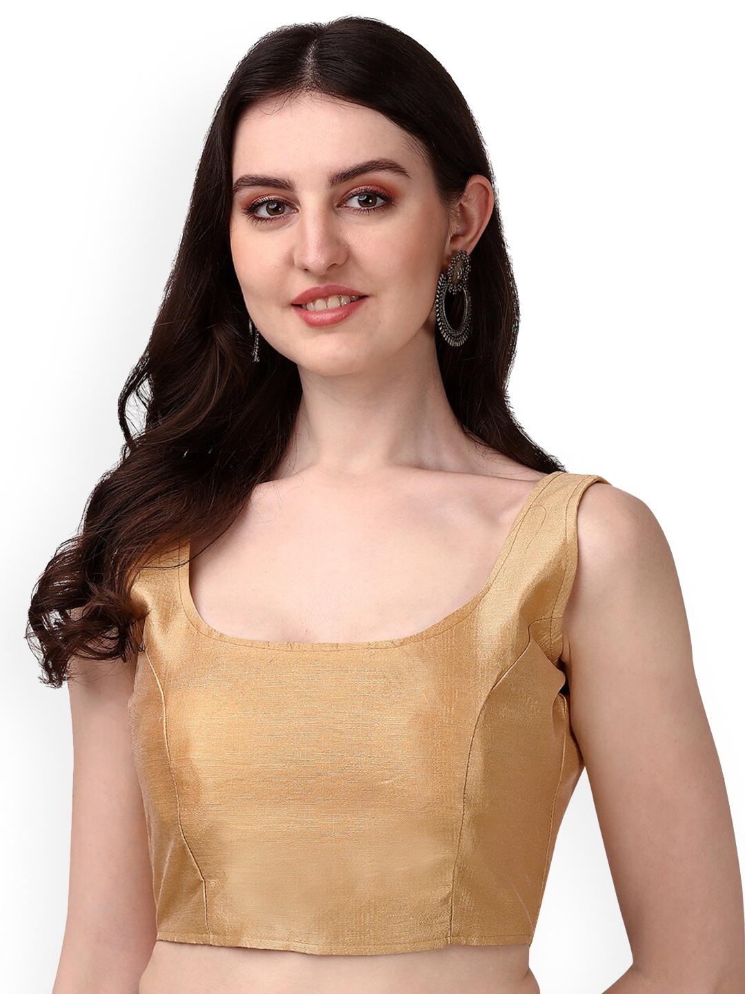 

PUJIA MILLS Readymade Fancy Sleeveless Saree Blouse, Gold