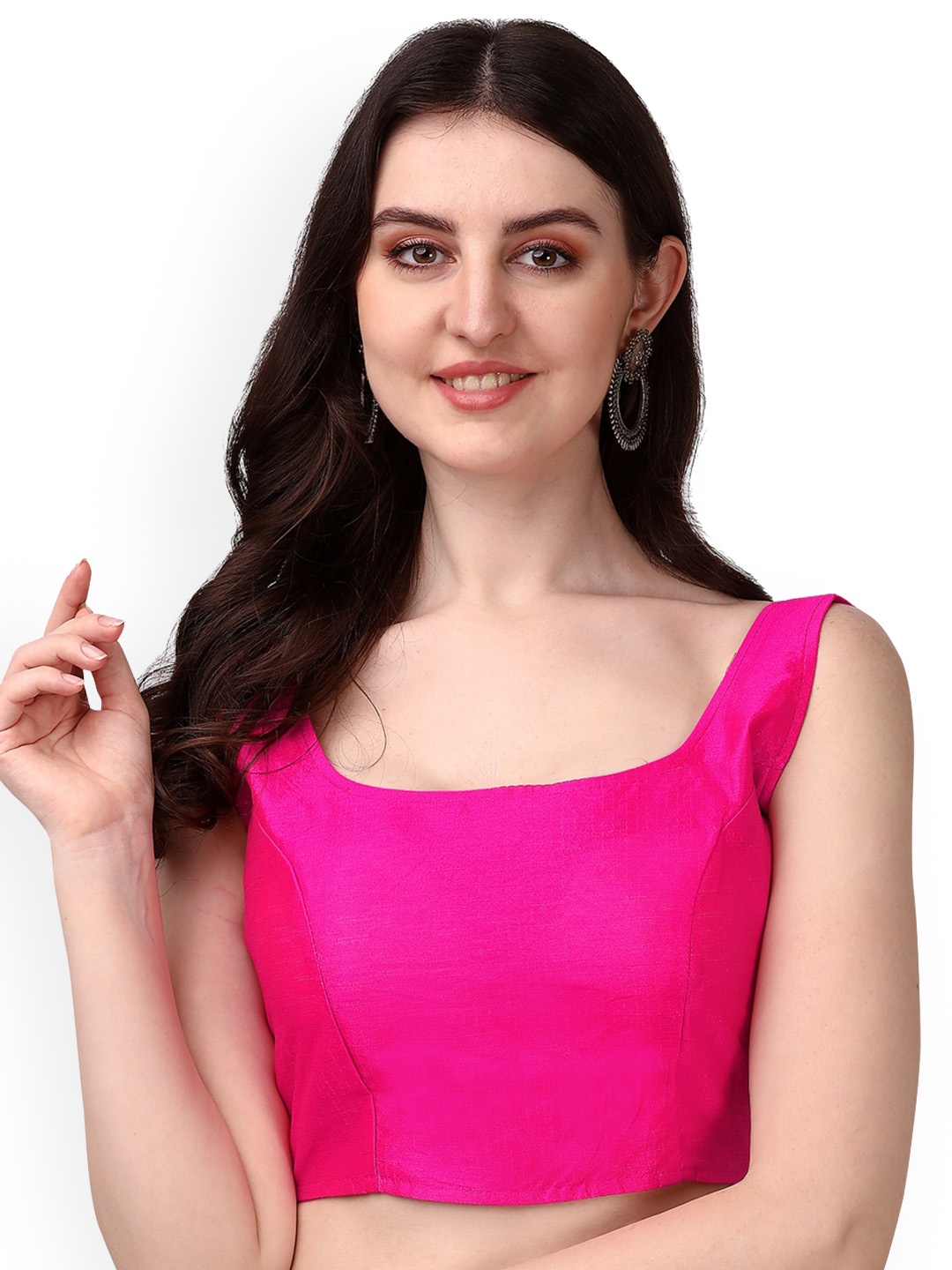 

PUJIA MILLS Phantom Silk Sleeveless Readymade Saree Blouse, Pink