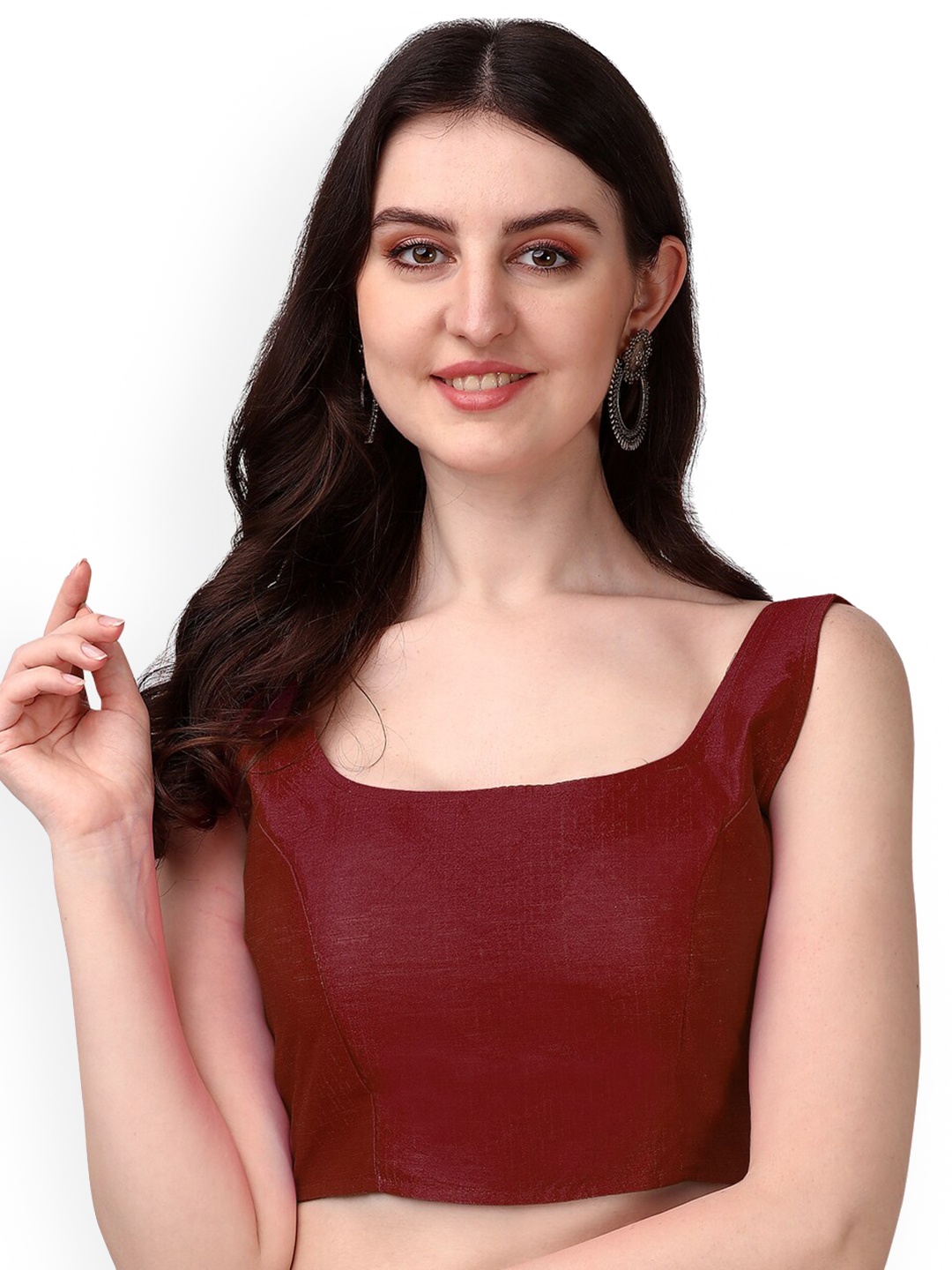 

PUJIA MILLS U Phantom Silk Readymade Sleeveless Padded Saree Blouse, Maroon
