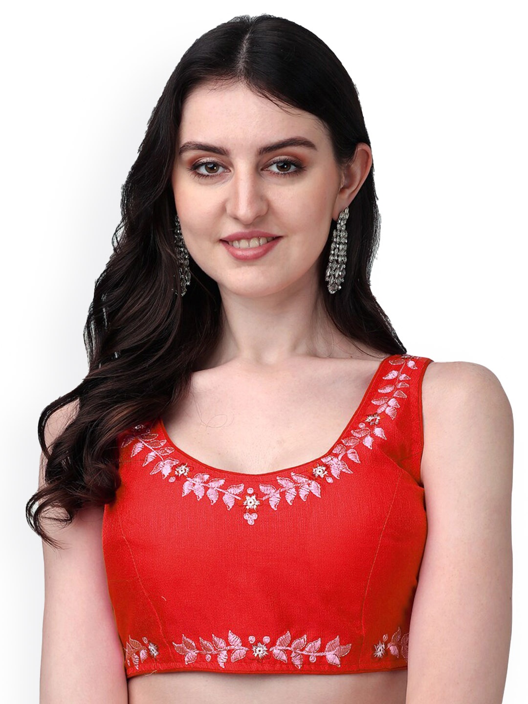 

PUJIA MILLS Embroidered Sleeveless Saree Blouse, Red