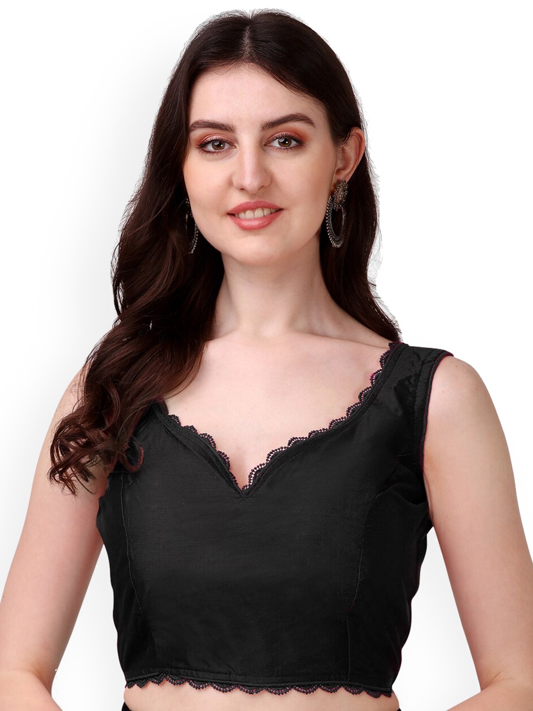 

PUJIA MILLS Phantom Silk Fancy Saree Blouse, Black