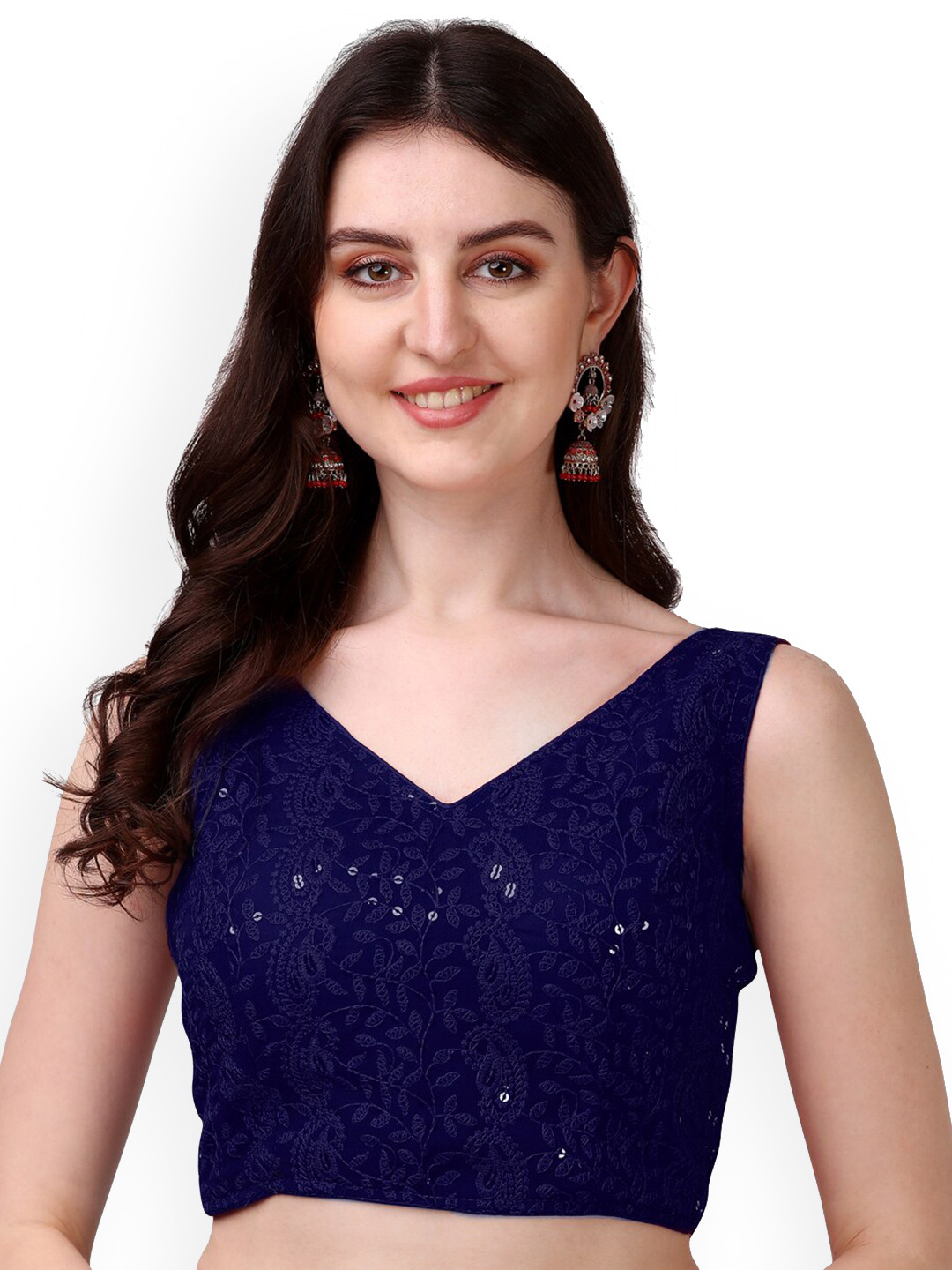 

PUJIA MILLS Georgette Sleeveless Saree Blouse, Navy blue