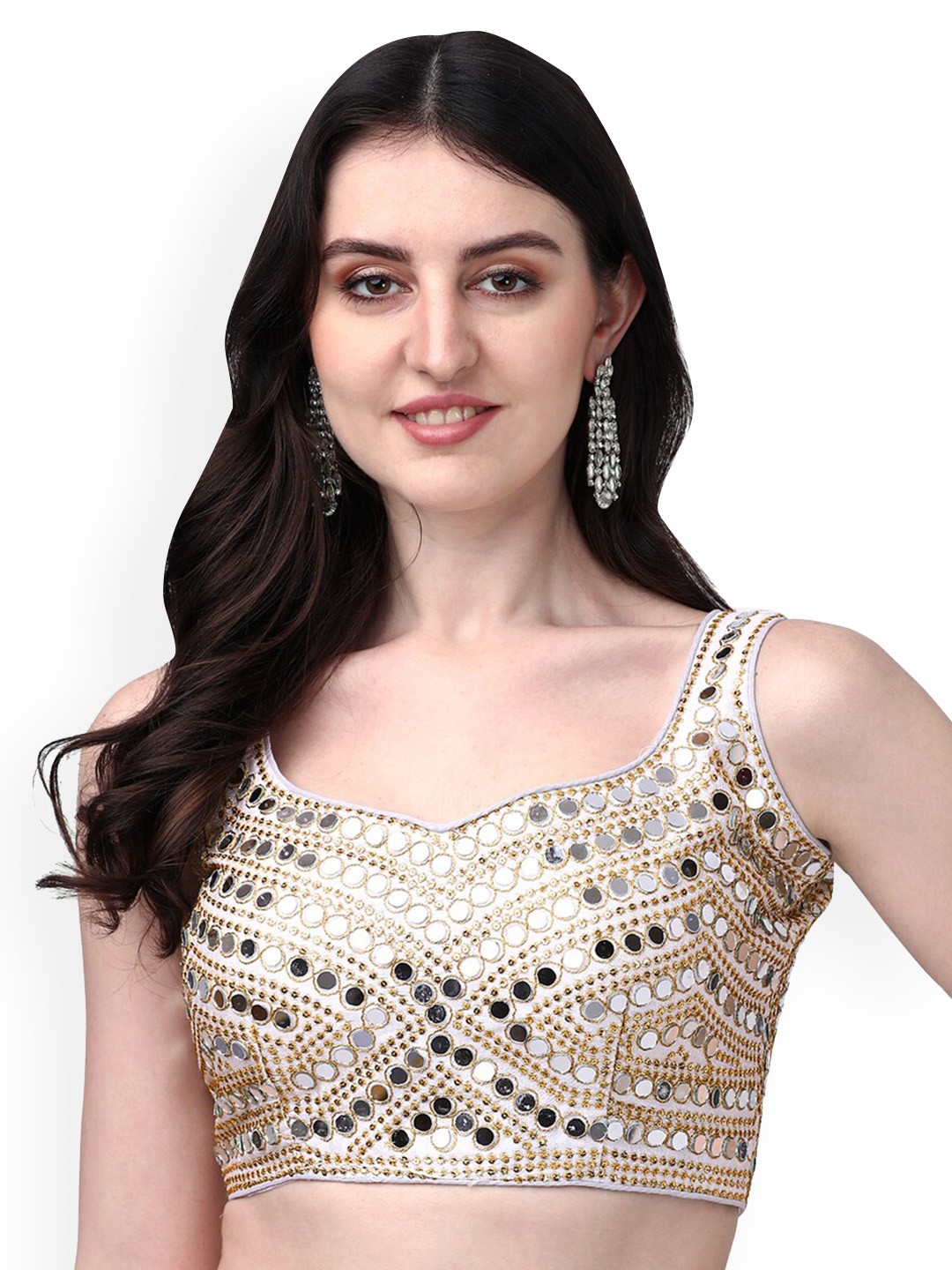 

PUJIA MILLS Embroidered Readymade Saree Blouse, White