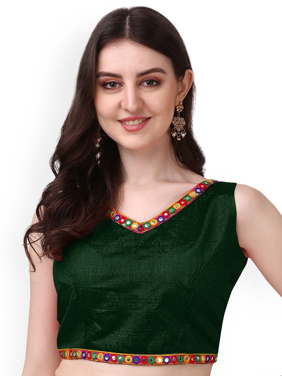 

PUJIA MILLS V Neck Sleeveless Saree Blouse, Green