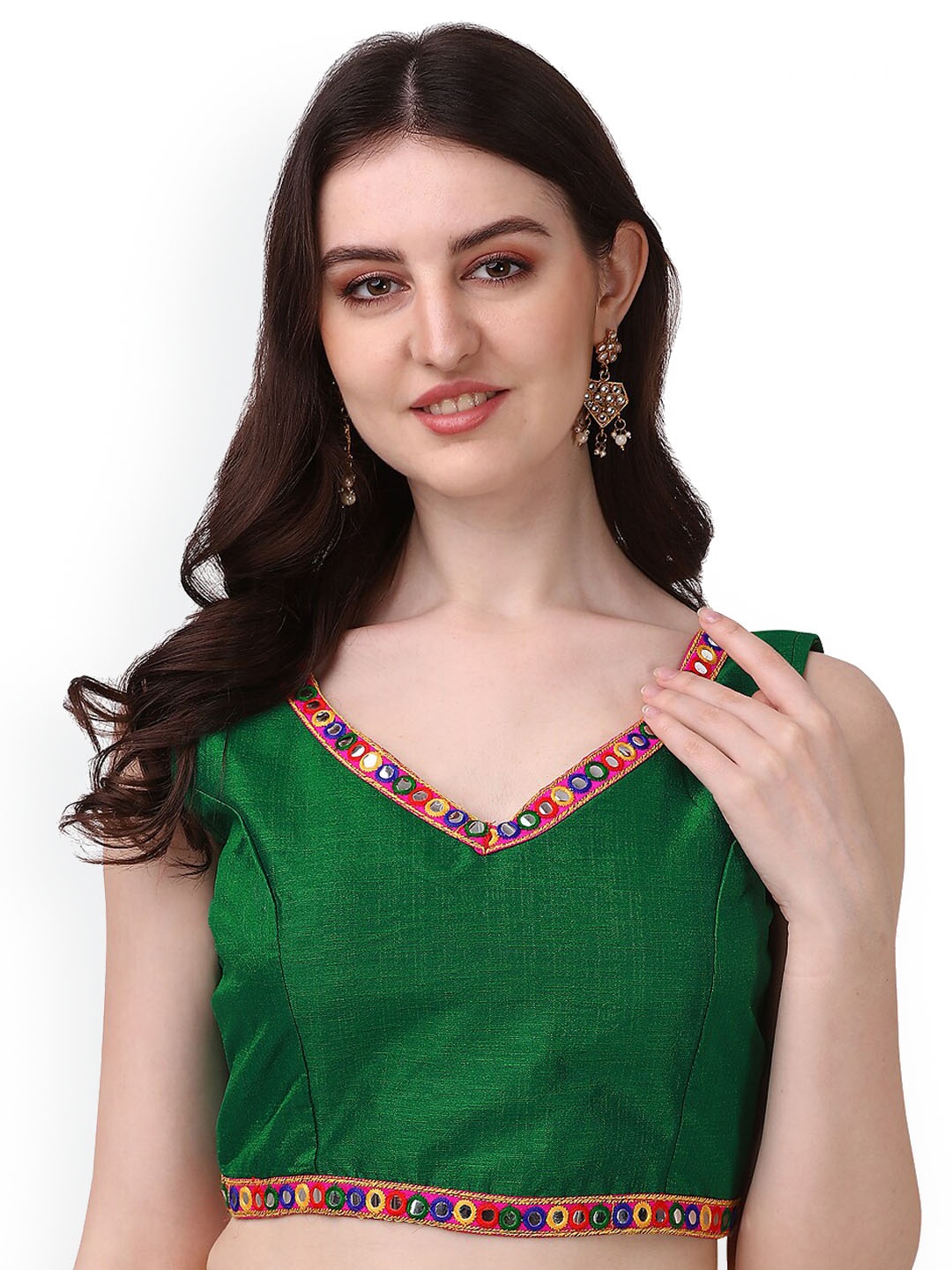 

PUJIA MILLS Sleeveless Saree Blouse, Green