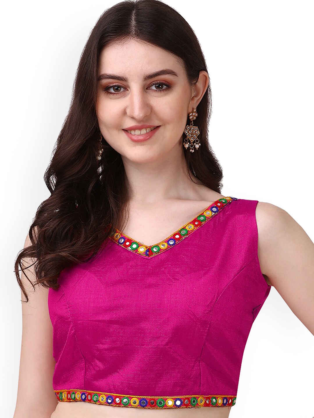 

PUJIA MILLS Embroidered Readymade Fancy Sleeveless Saree Blouse, Pink