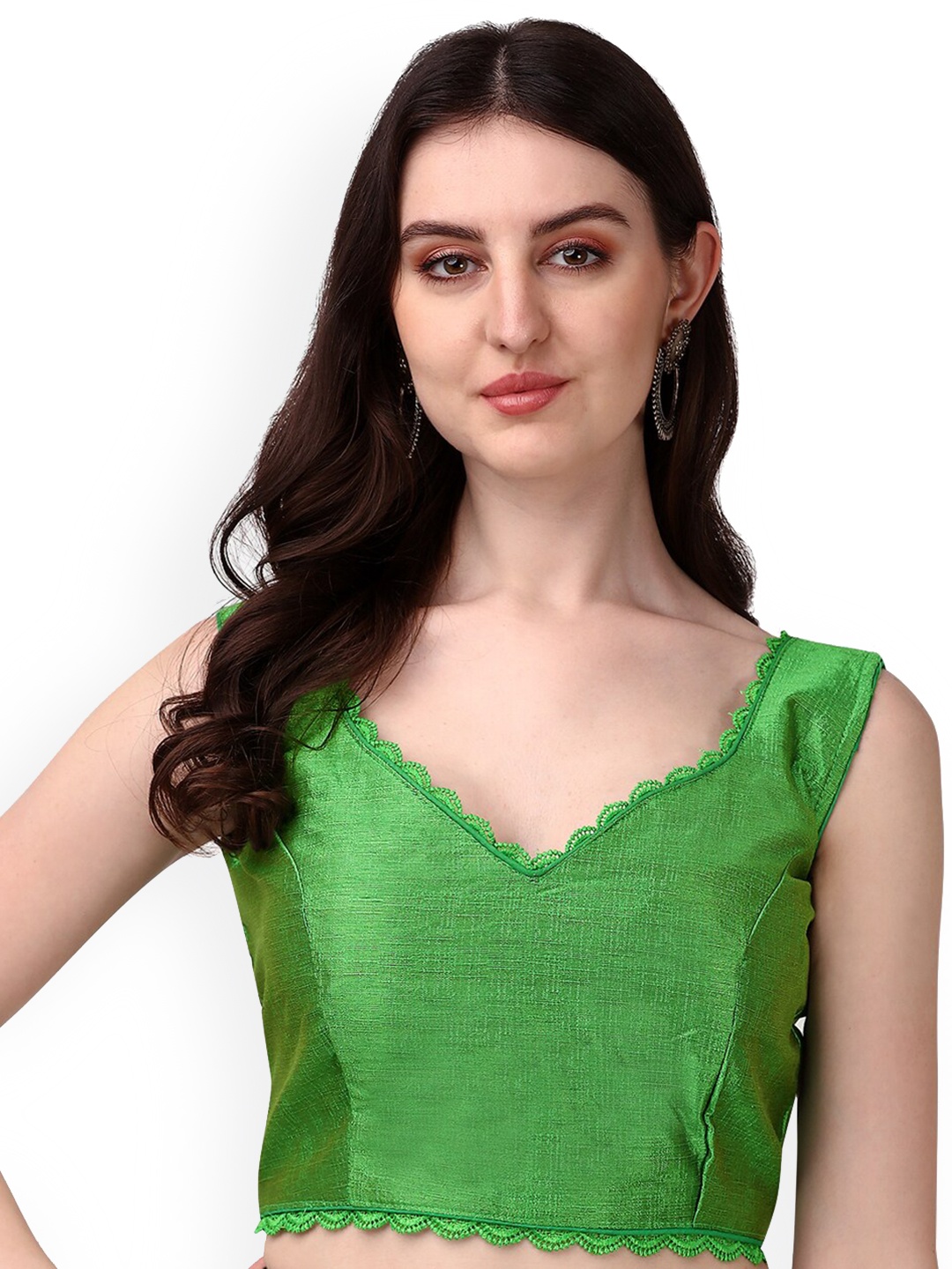 

PUJIA MILLS Padded Sleeveless Saree Blouse, Green