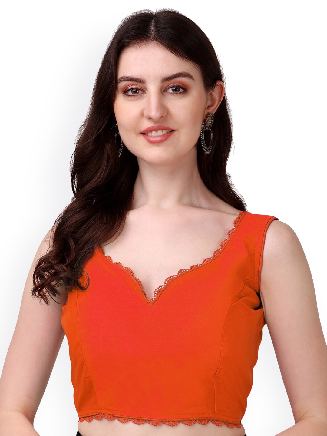 

PUJIA MILLS Fancy Sleeveless Padded Saree Blouse, Orange