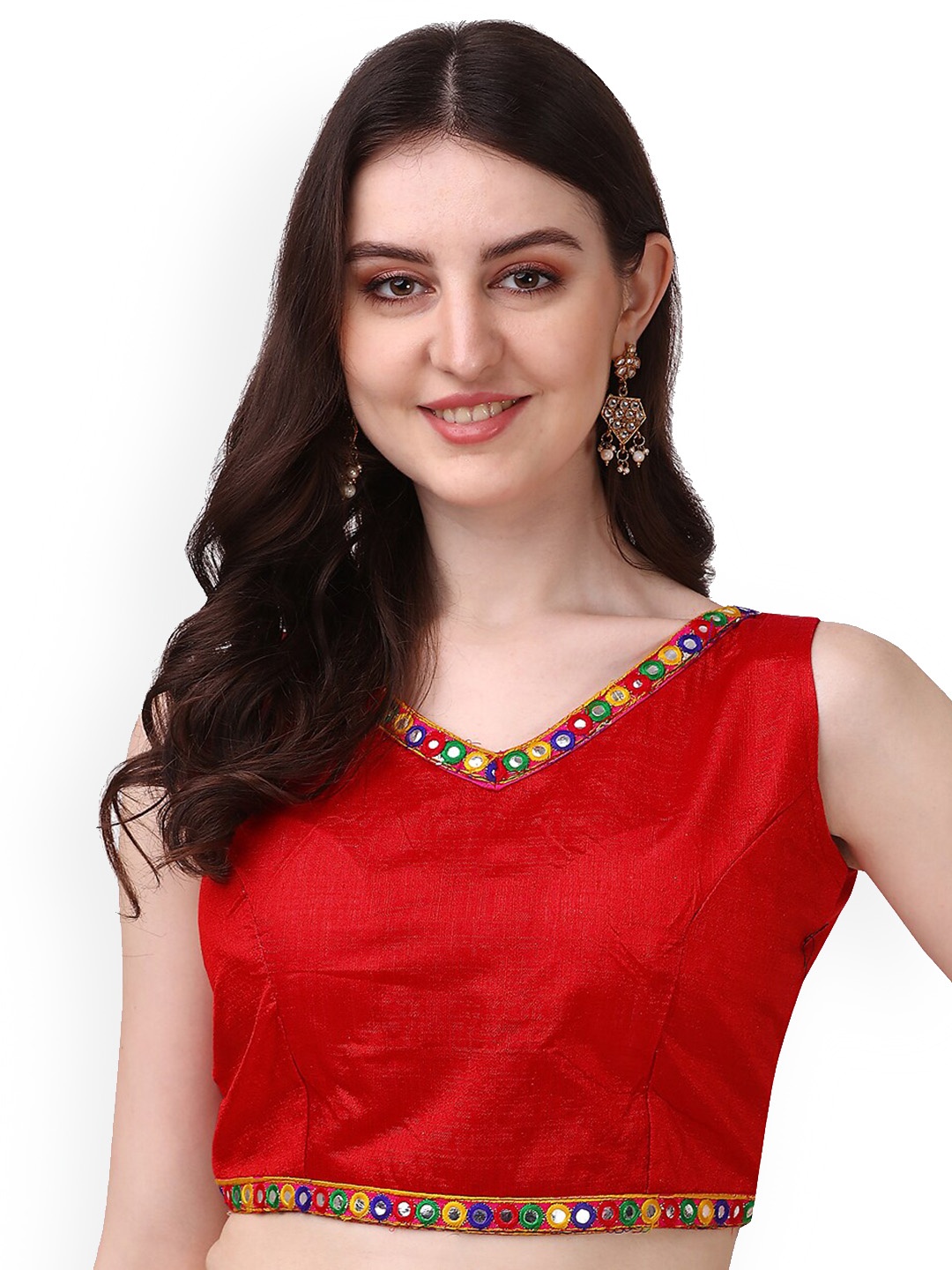 

PUJIA MILLS Sleeveless Saree Blouse, Red