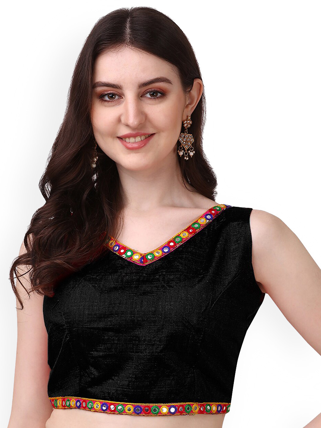 

PUJIA MILLS Sleeveless Saree Blouse, Black