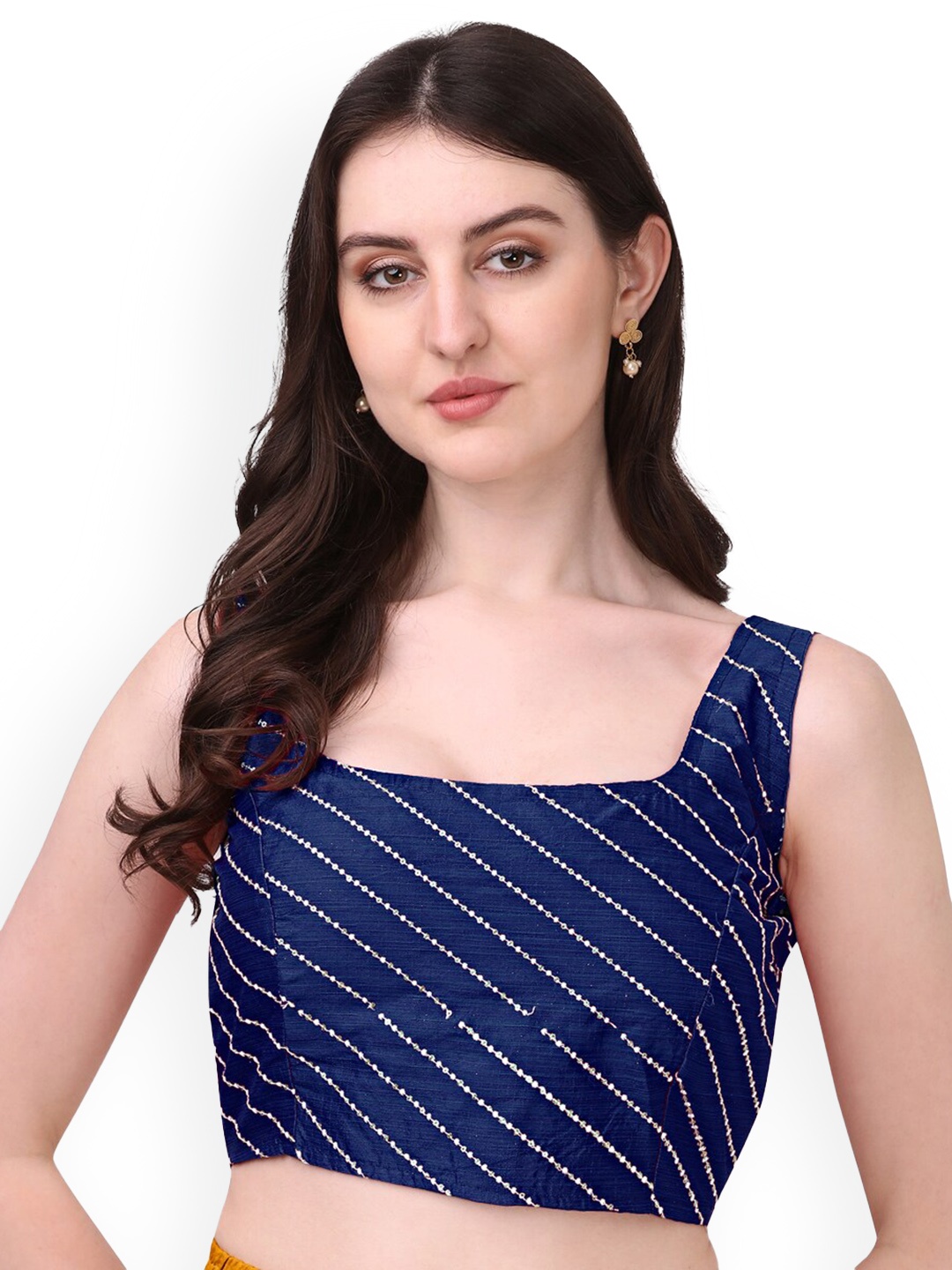 

PUJIA MILLS Embroidered Readymade Saree Blouse, Navy blue