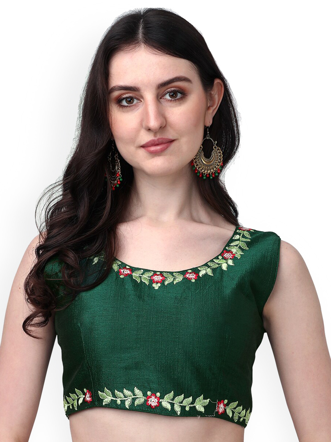 

PUJIA MILLS Phantom Silk Embroidered Sleeveless Saree Blouse, Green