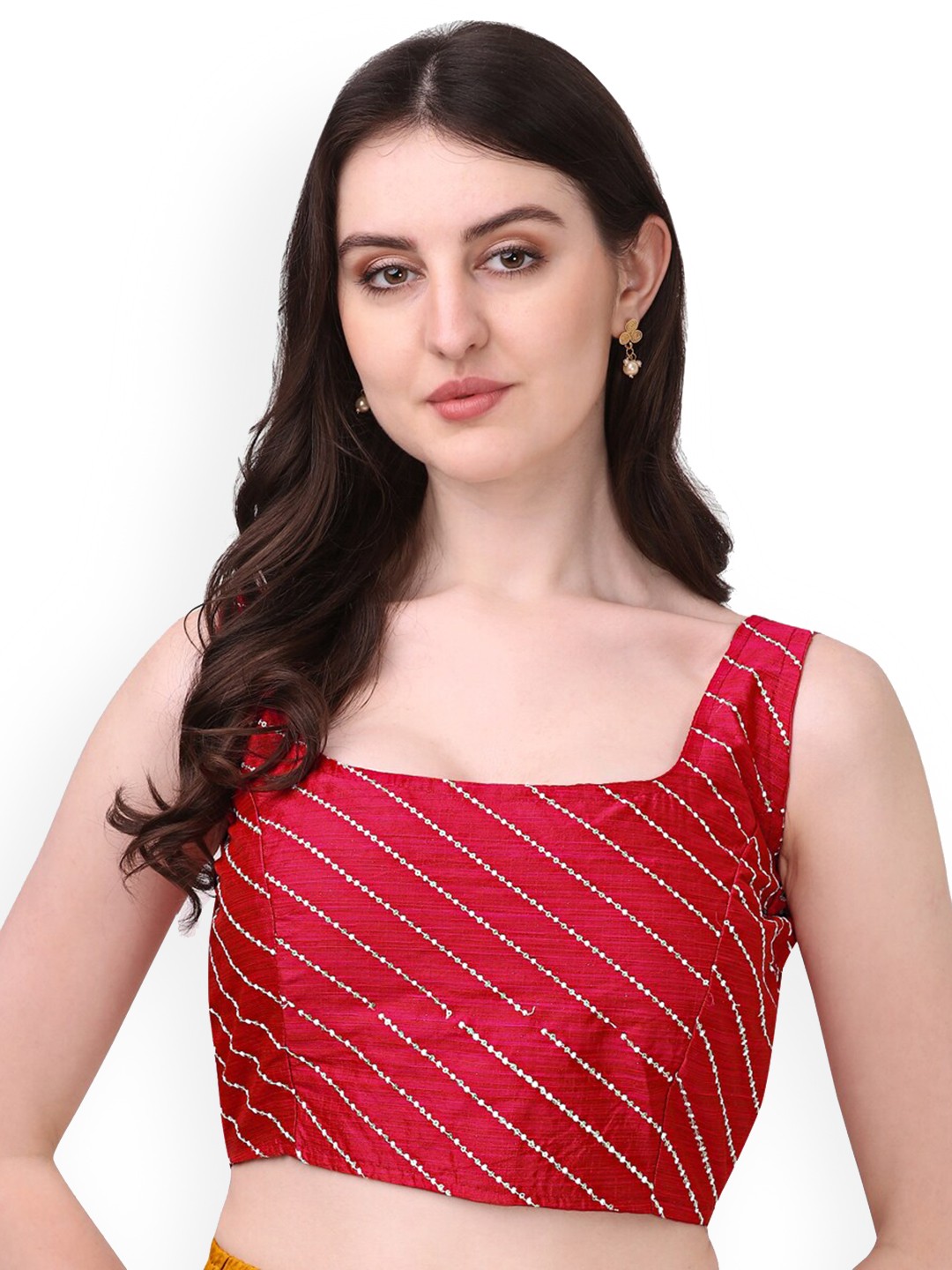 

PUJIA MILLS Phantom Silk Embroidered Sleeveless Saree Blouse, Red