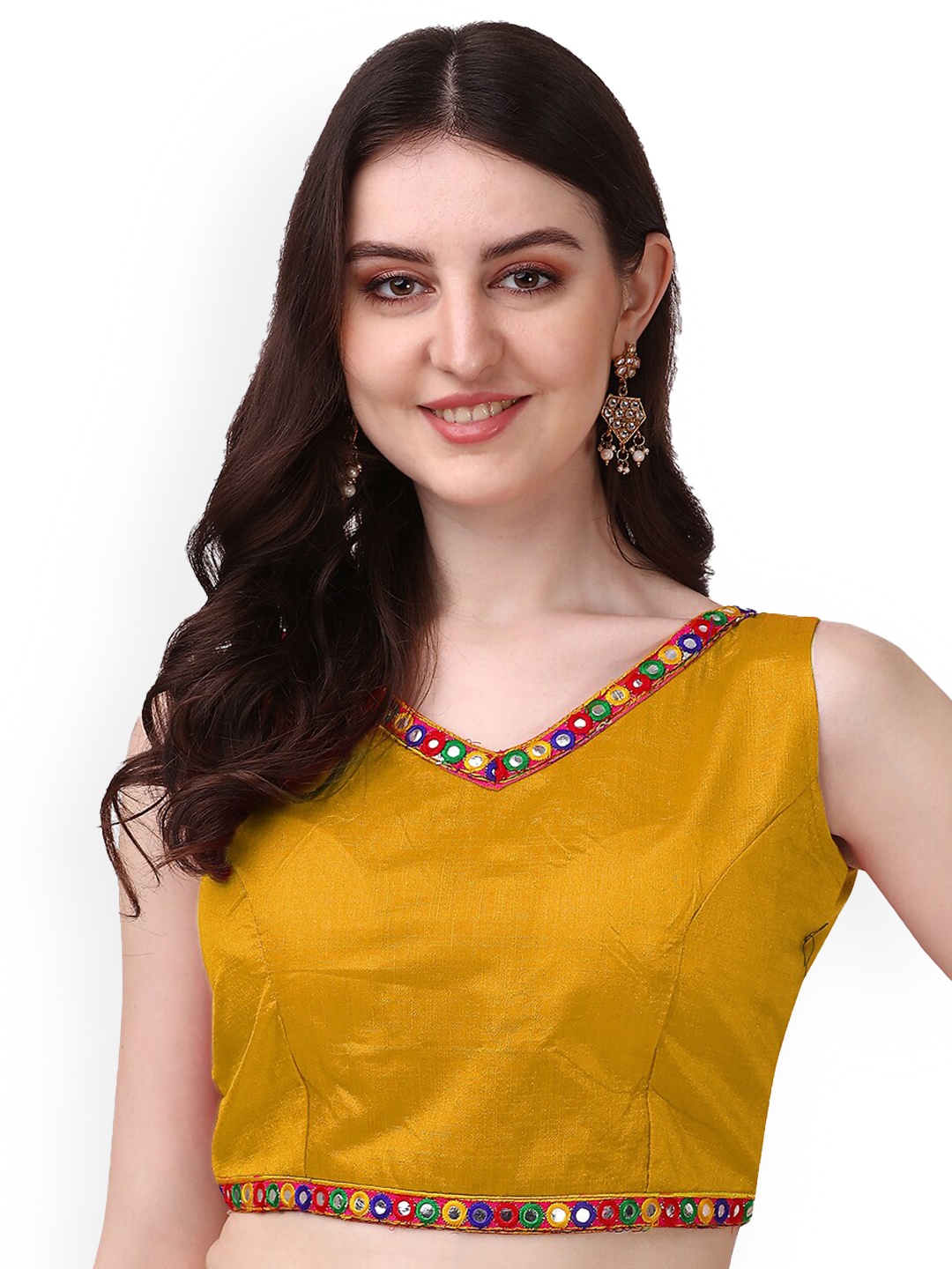 

PUJIA MILLS Embroidered Readymade Fancy Saree Blouse, Yellow