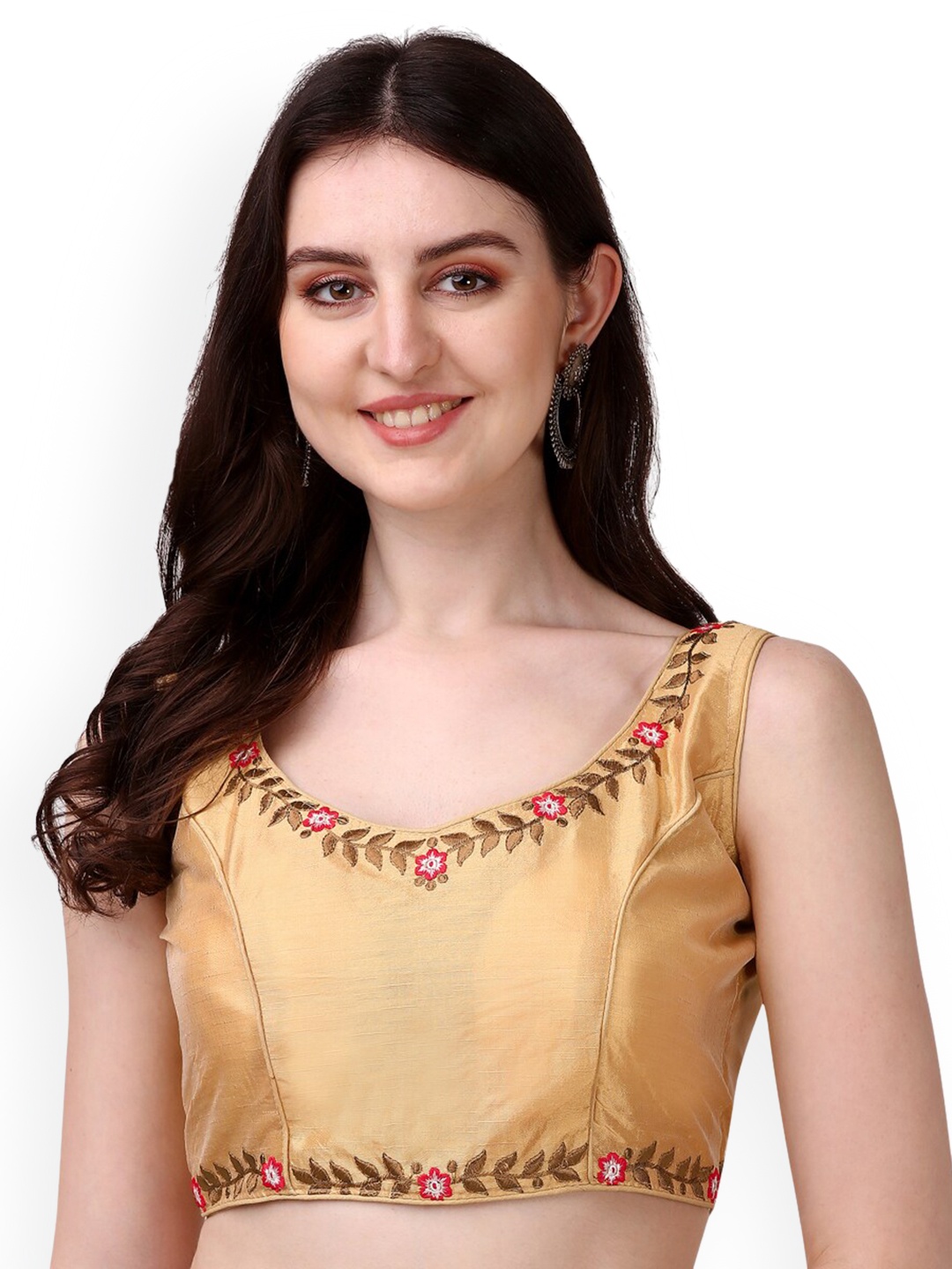 

PUJIA MILLS Embroidered Sleeveless Saree Blouse, Gold