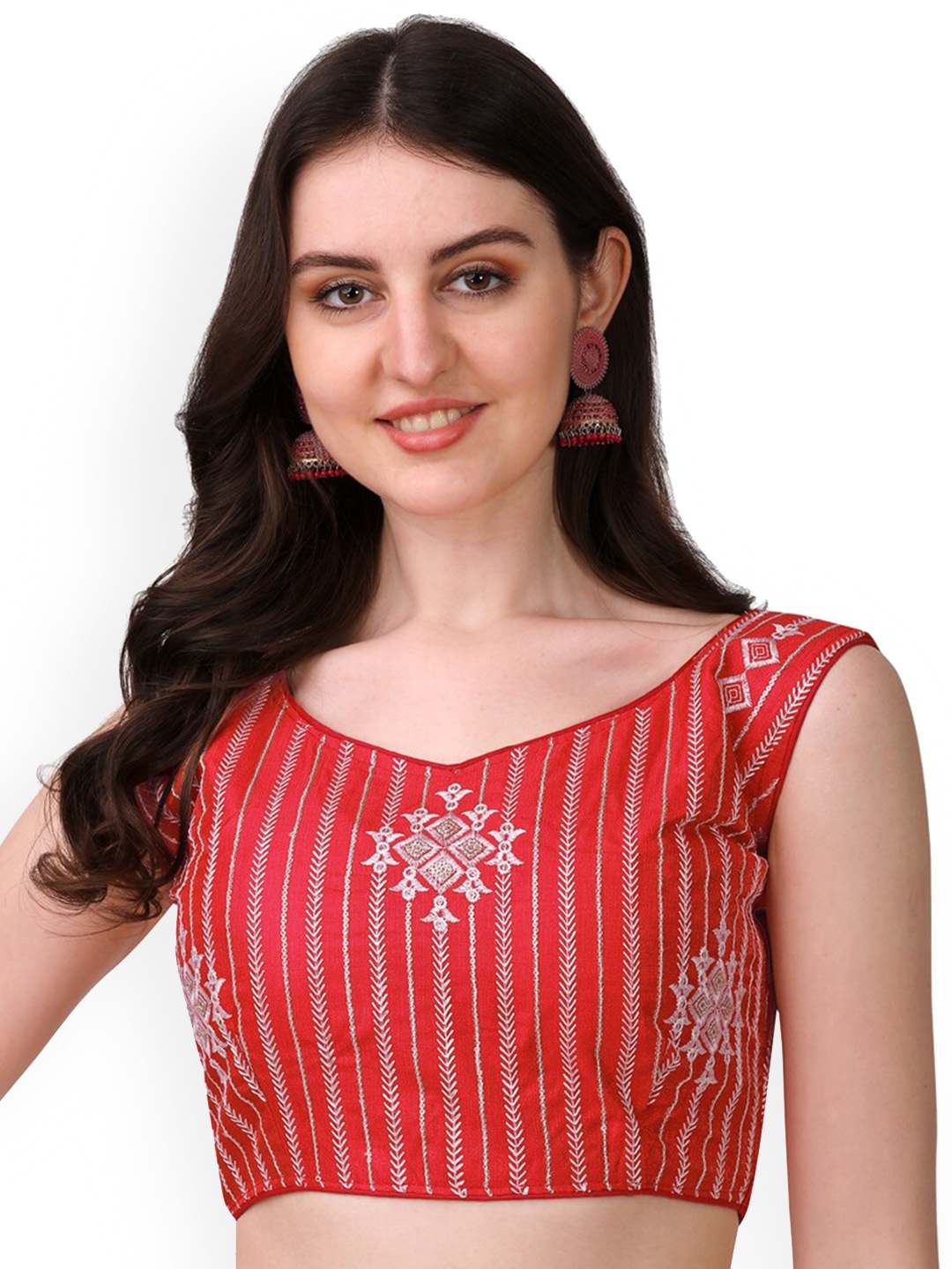 

PUJIA MILLS Embroidered Sequin Work Saree Blouse, Red