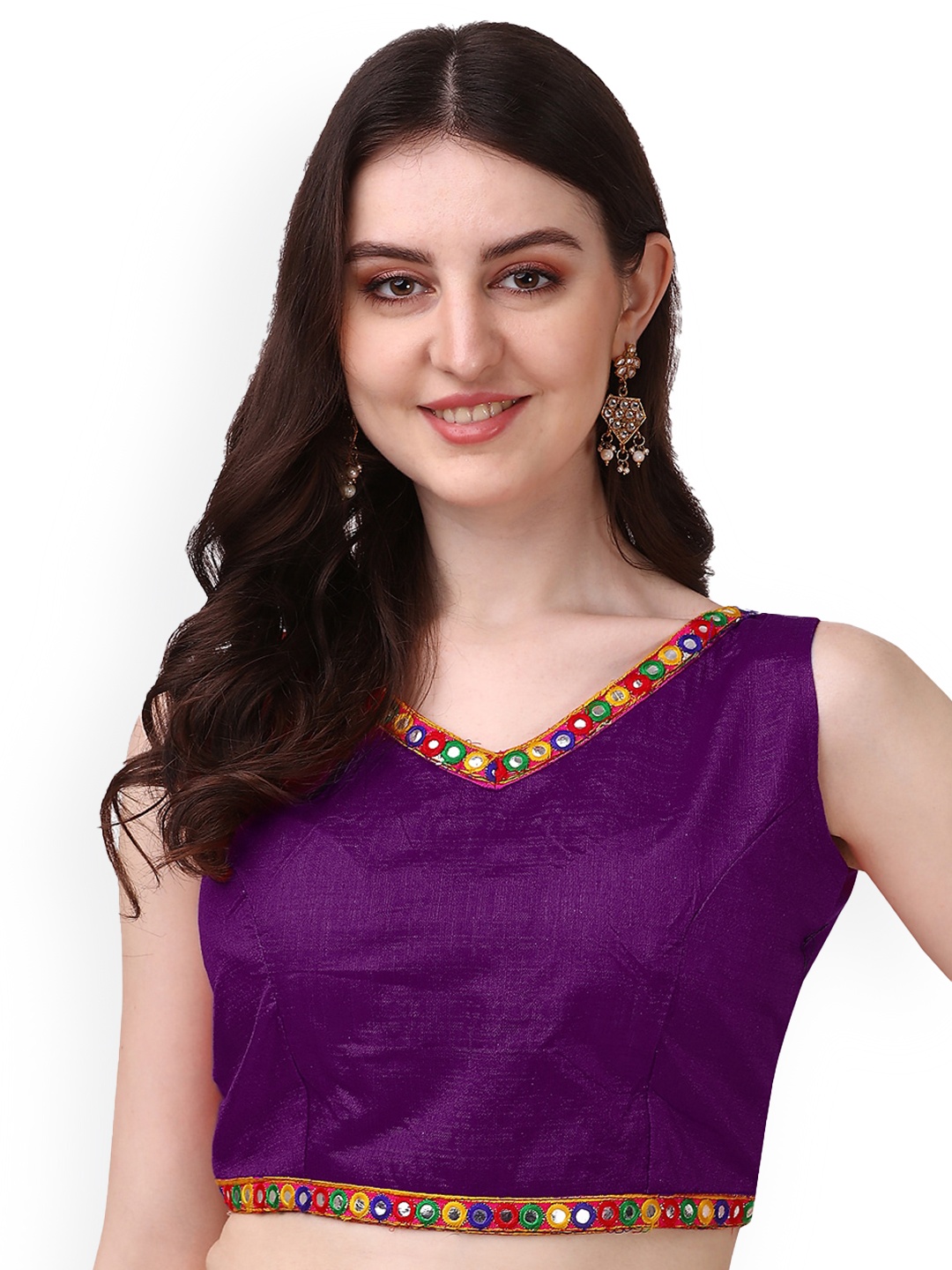 

PUJIA MILLS Fancy Sleeveless Padded Saree Blouse, Violet