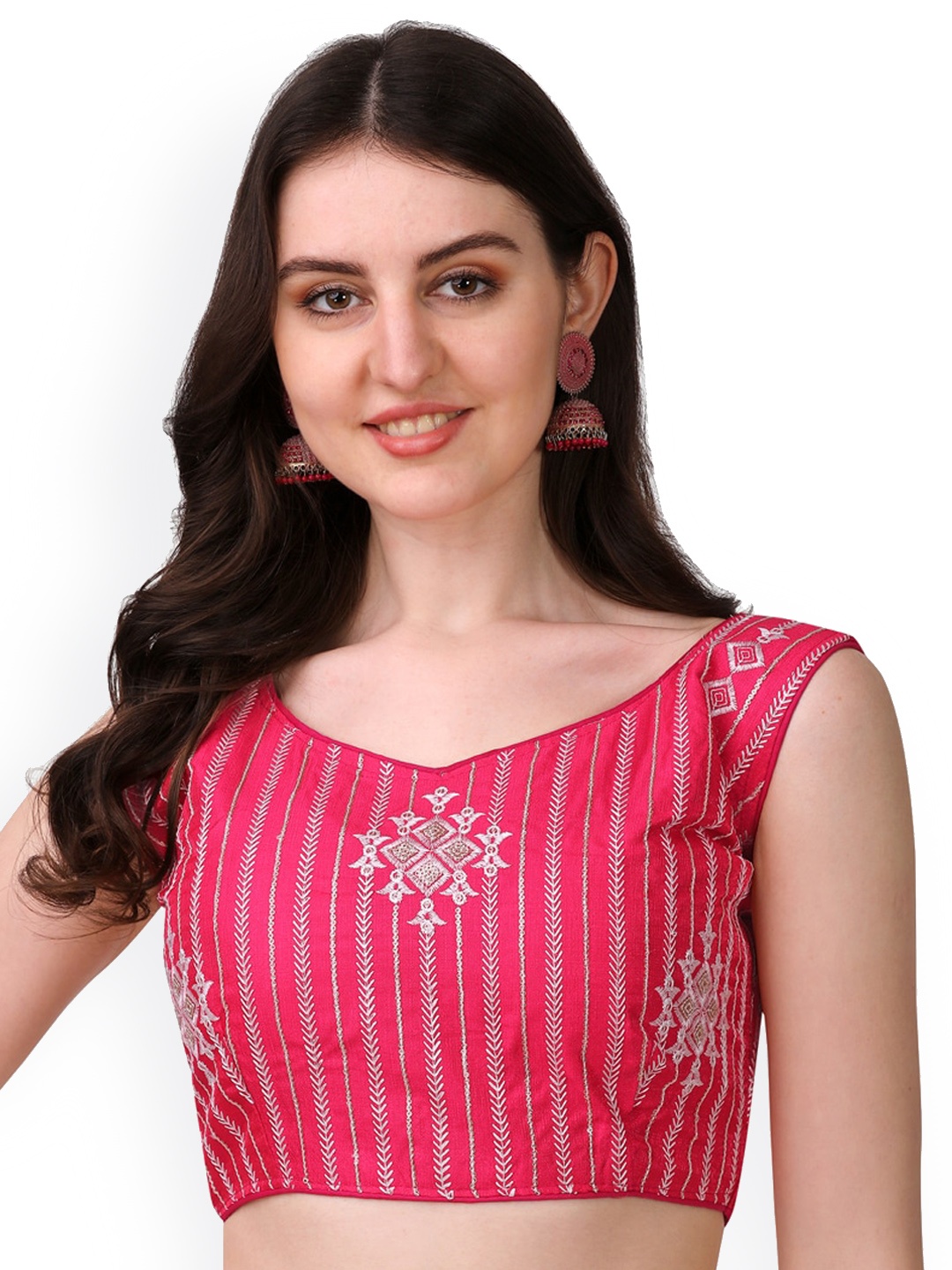 

PUJIA MILLS Embroidered Readymade Saree Blouse, Pink