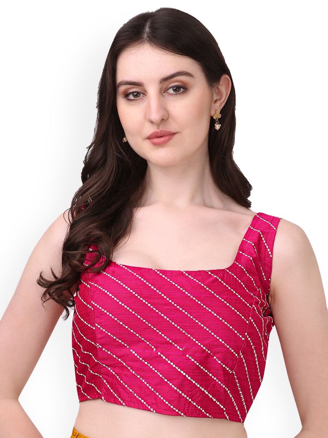 

PUJIA MILLS Embroidered Sequins Work Sleeveless Saree Blouse, Pink