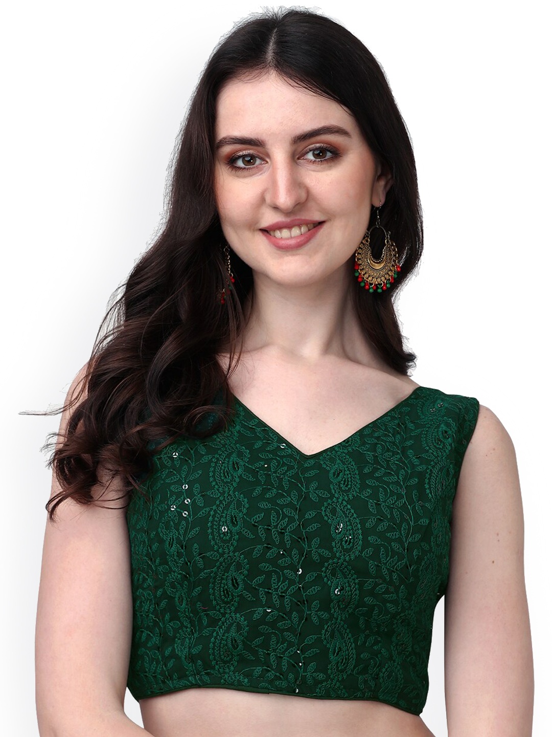 

PUJIA MILLS Embroidered Georgette Saree Blouse, Green