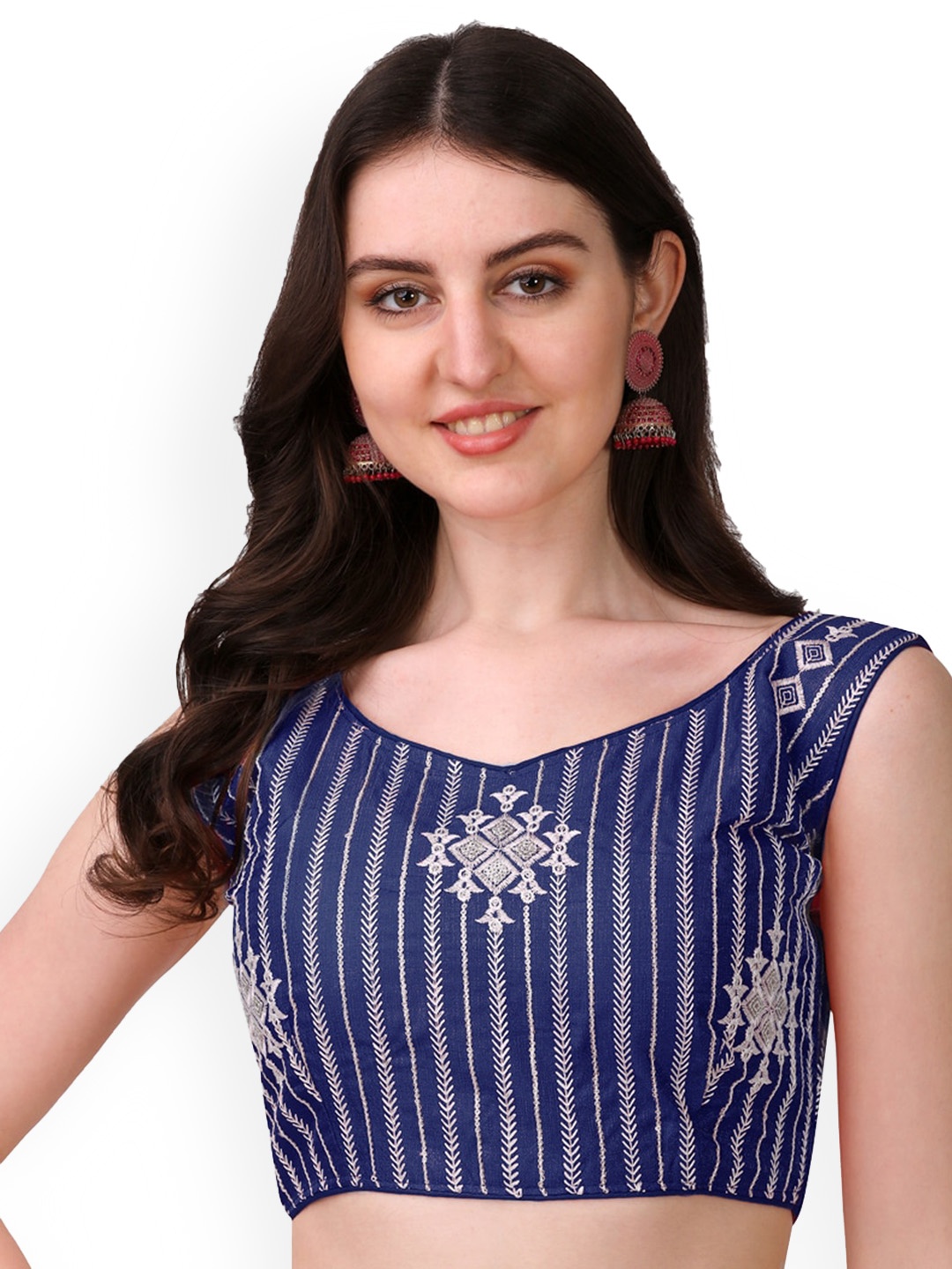 

PUJIA MILLS Embroidered Sleeveless Saree Blouse, Navy blue