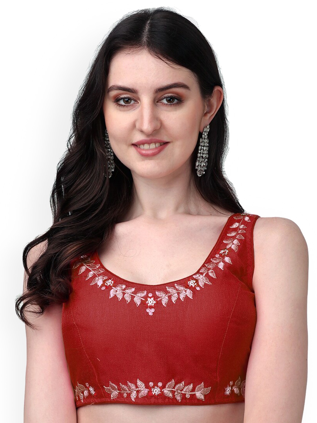 

PUJIA MILLS Embroidered Sleeveless Saree Blouse, Maroon