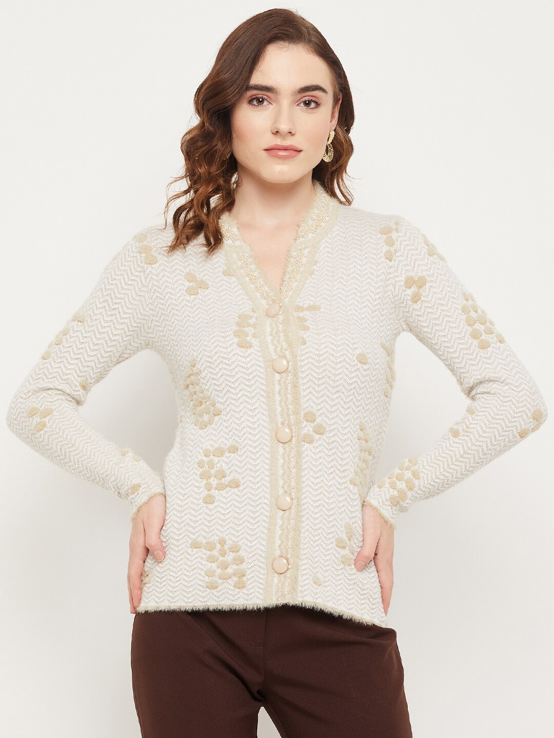 

Duke Women Cable Knit Acrylic Cardigan Sweater, Beige