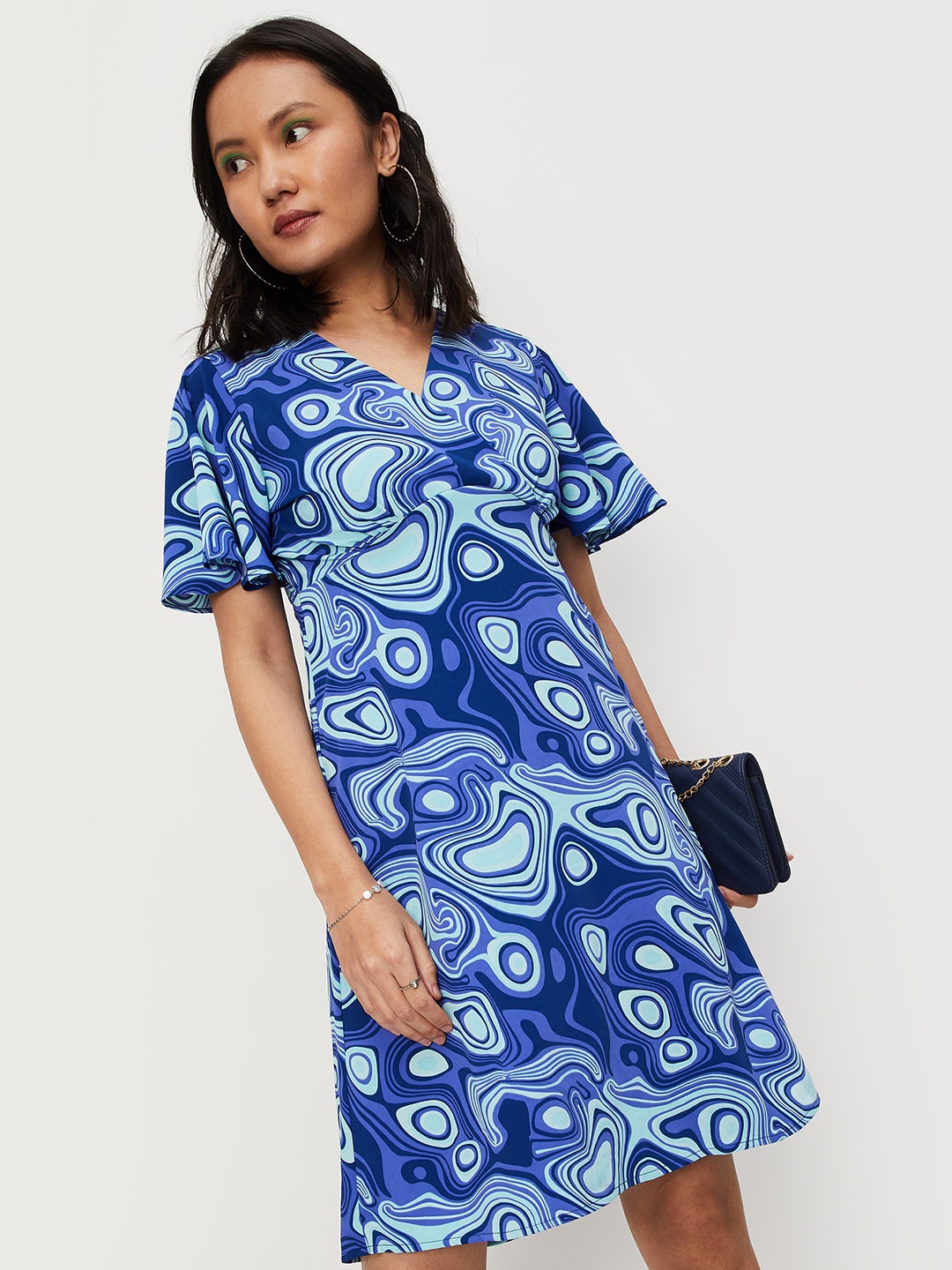 

max Blue Floral A-Line Dress