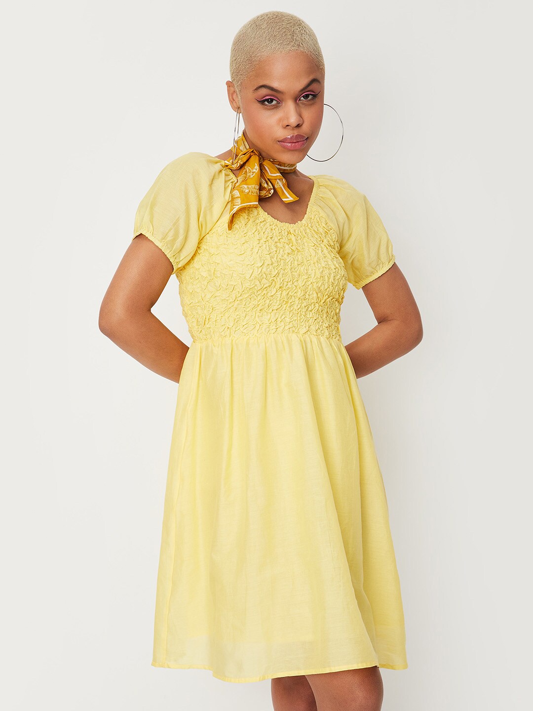 

max Yellow Tie-Up Neck Dress
