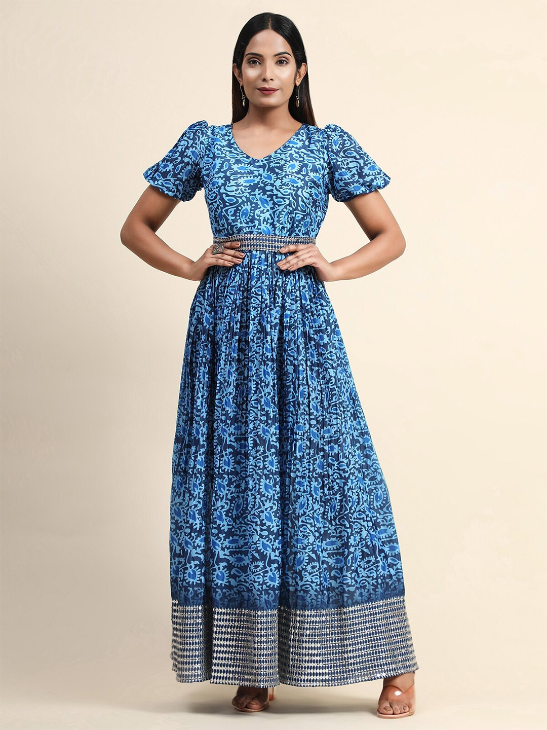 

MARGI DESIGNERS Blue Floral Maxi Maxi Dress