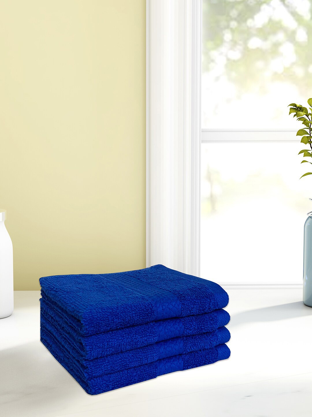 

SPACES Blue Set Of 4 Textured 480 GSM Pure Cotton Face Towels