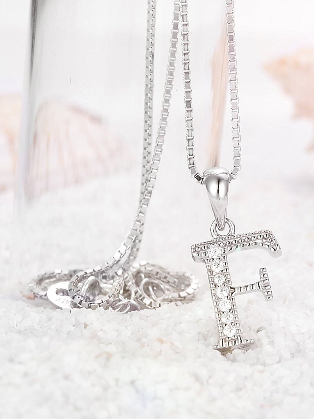 

Young & Forever Austrian Crystal Zirconia Studded F Letter Pendant Necklace, Silver