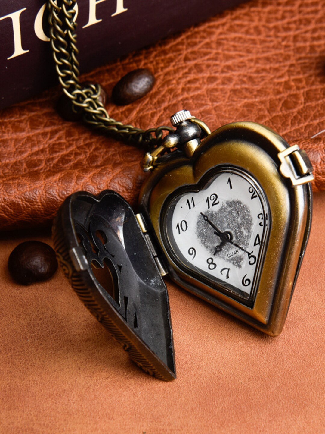 

Young & Forever Adults Heart Shape Design Pocket Watch Necklace, Gold
