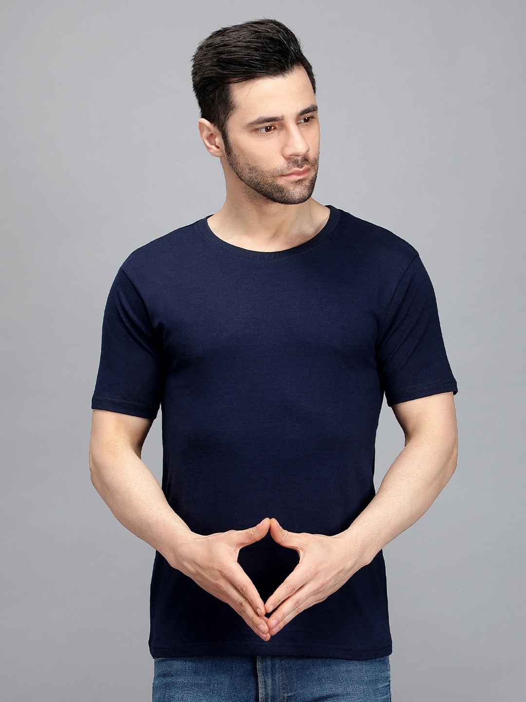 

TRENDY RABBIT Men Blue High Neck T-shirt