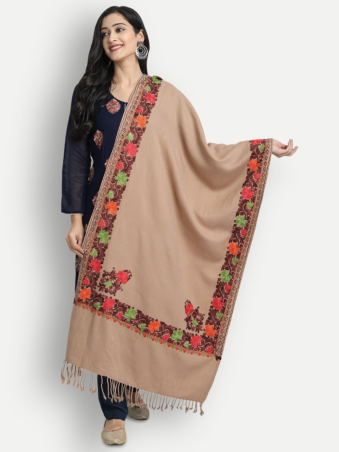 

Zamour Women Embroidered Acrylic Stole, Brown