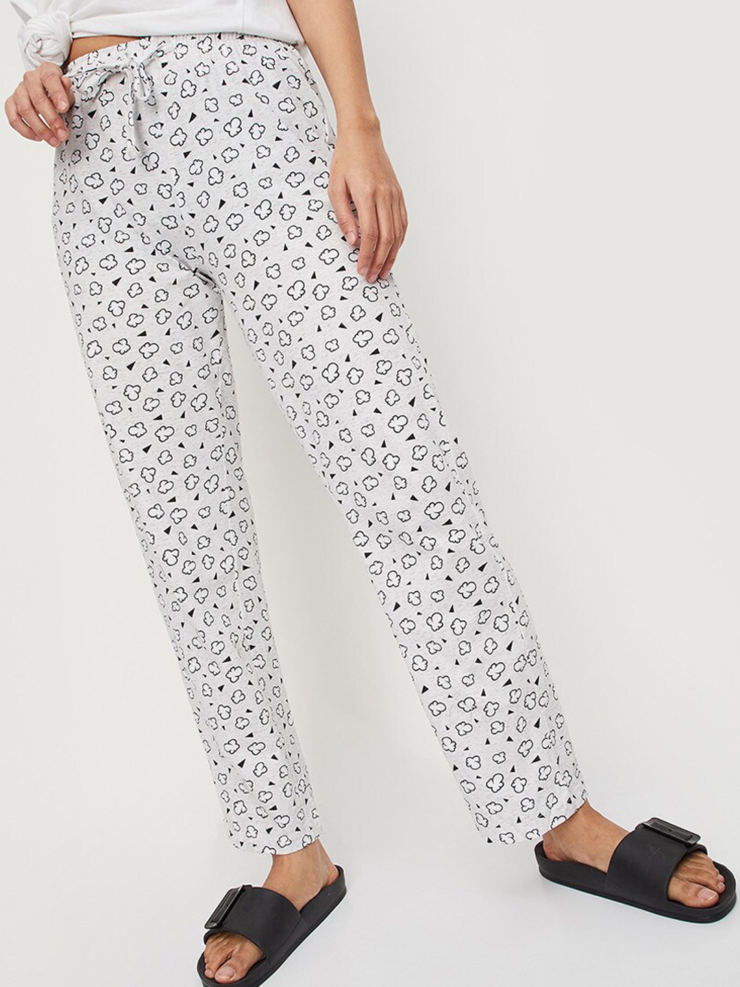 

max Women Printed Cotton Lounge Pants, Grey
