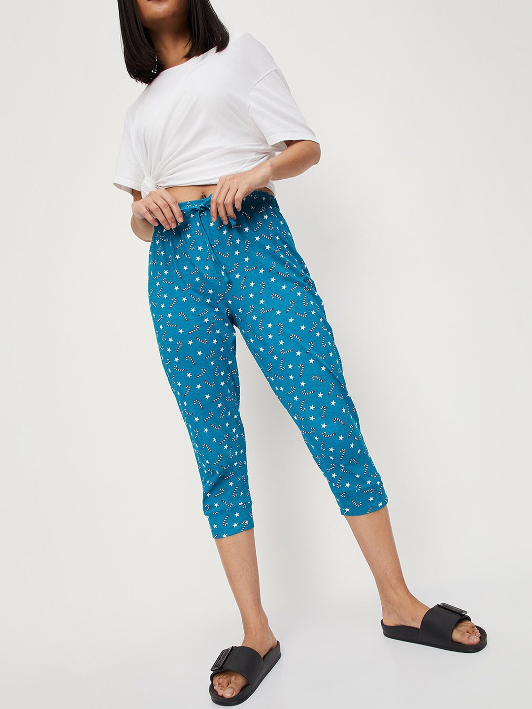 

max Women Printed Knitted Lounge Capri, Blue