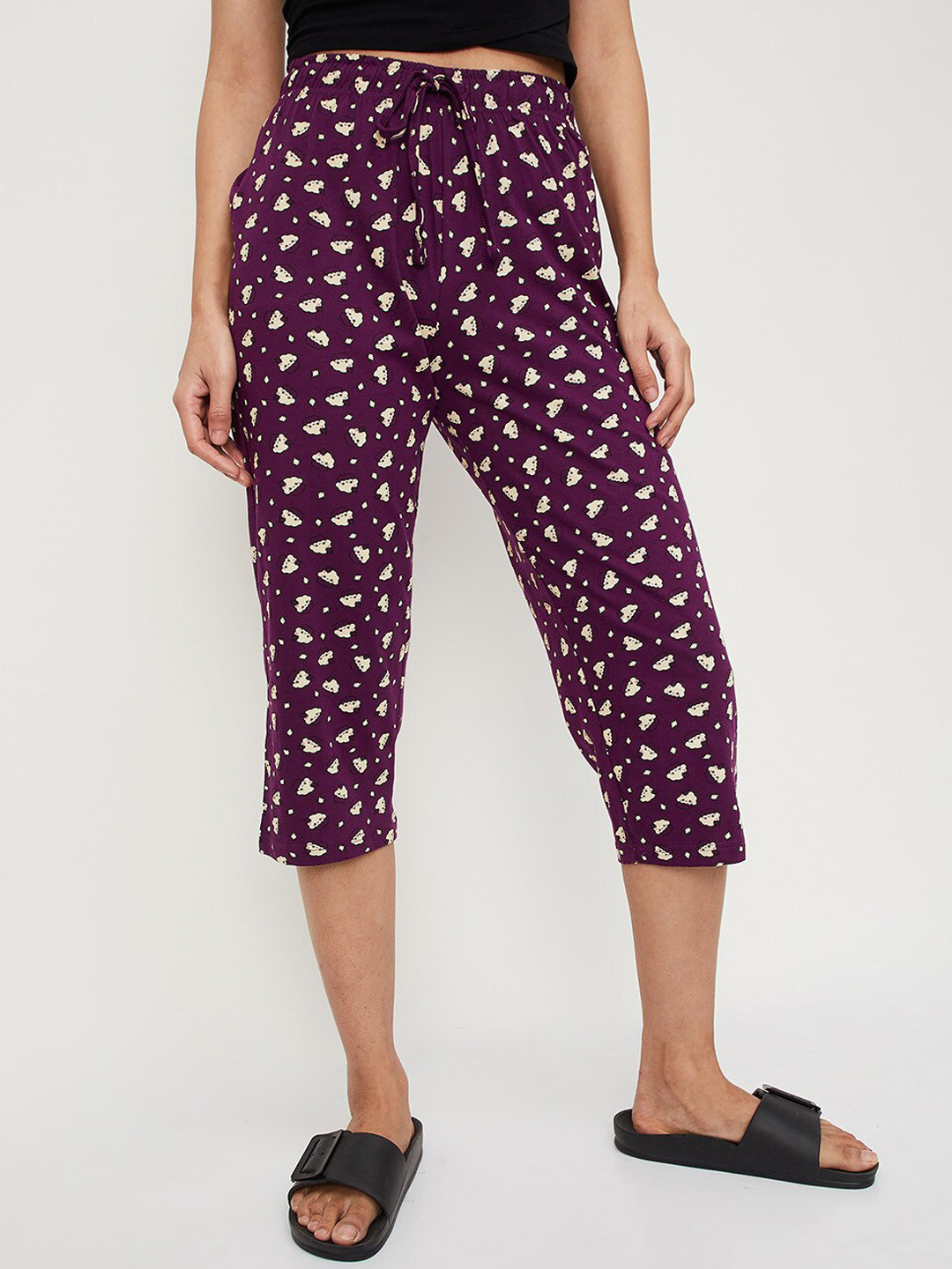 

max Women Printed Knitted Lounge Capri, Purple