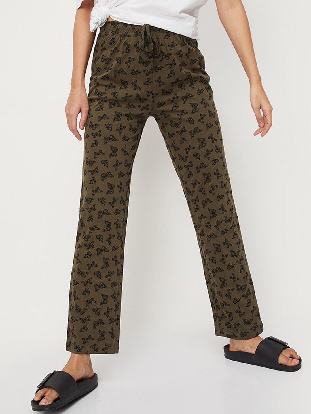 

max Women Printed Cotton Lounge Pants, Olive