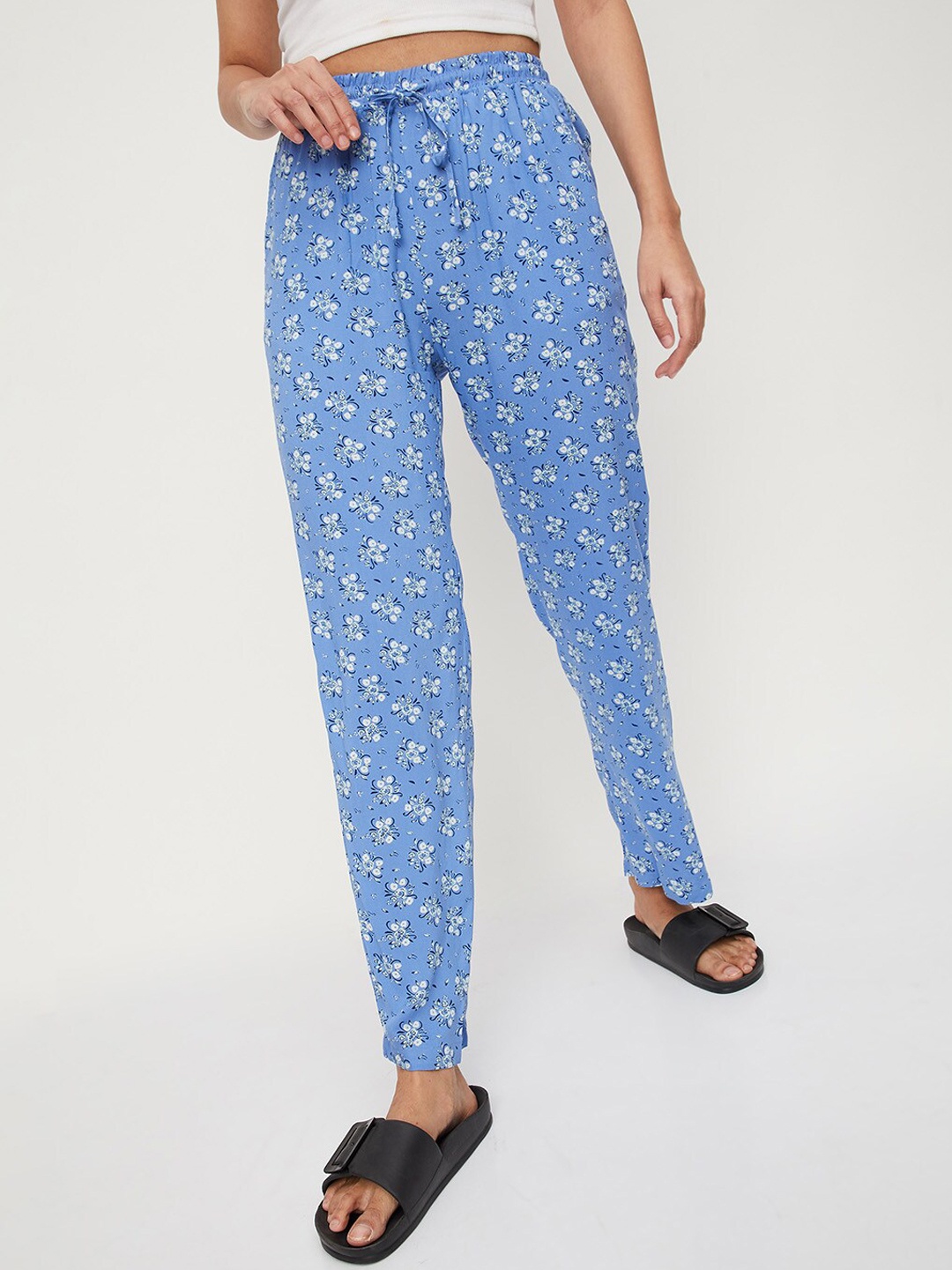 

max Women Printed Lounge Pants, Blue
