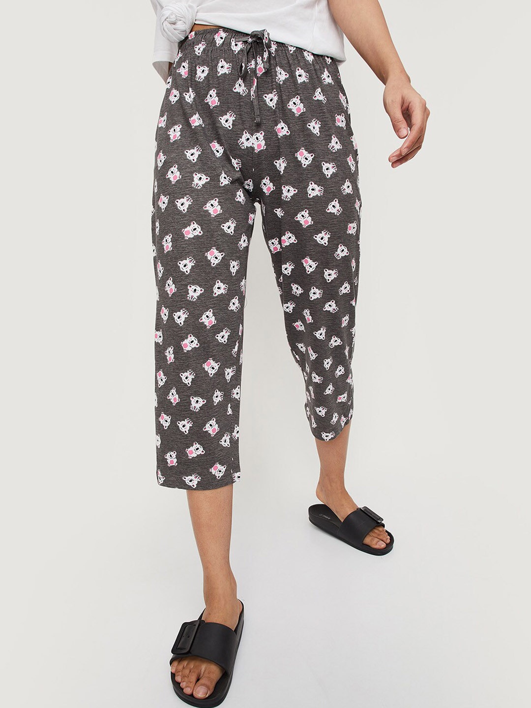 

max Women Printed Cotton Knitted Lounge Capri, Grey