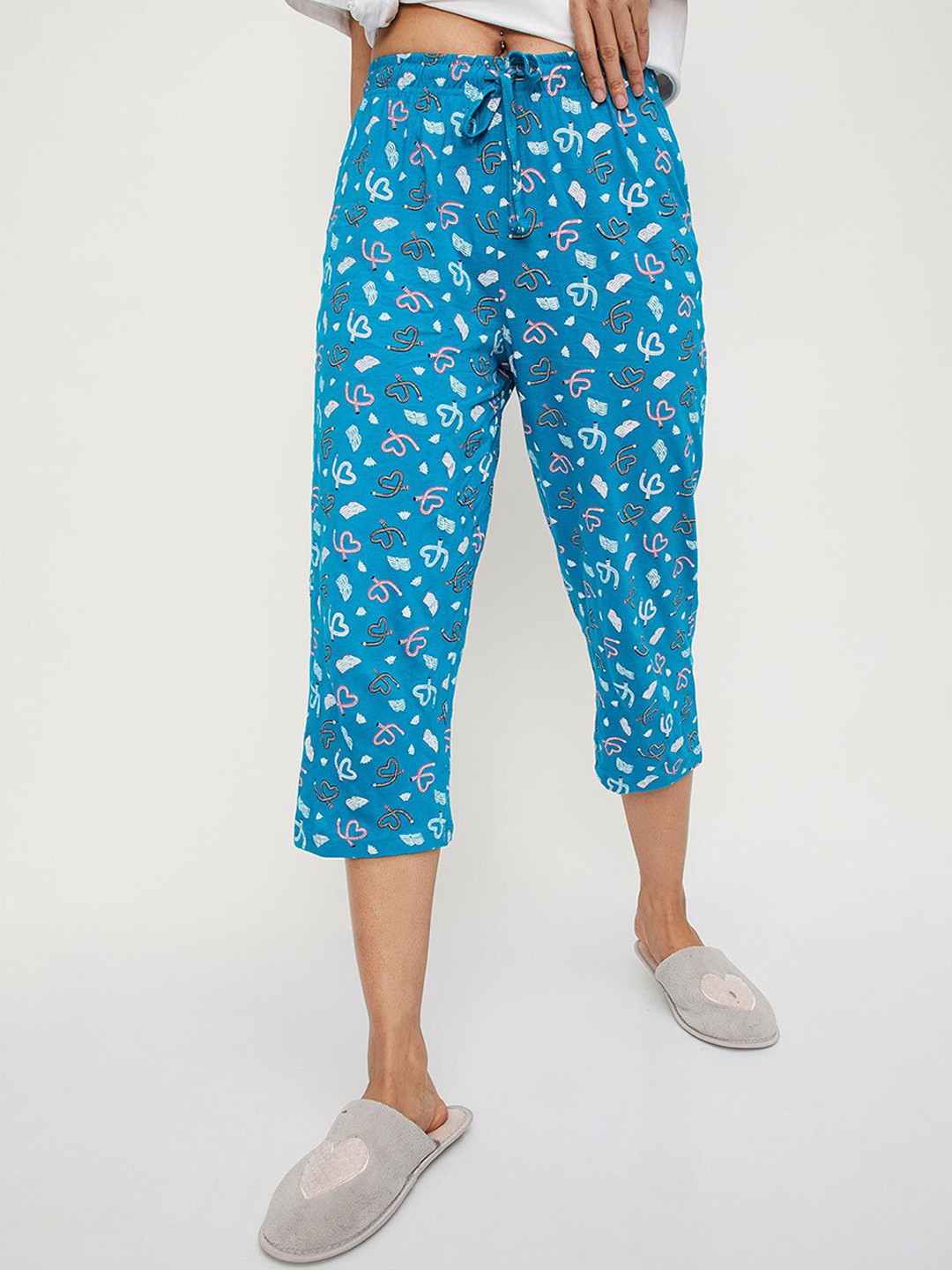 

max Women Printed Knitted Lounge Capri, Blue